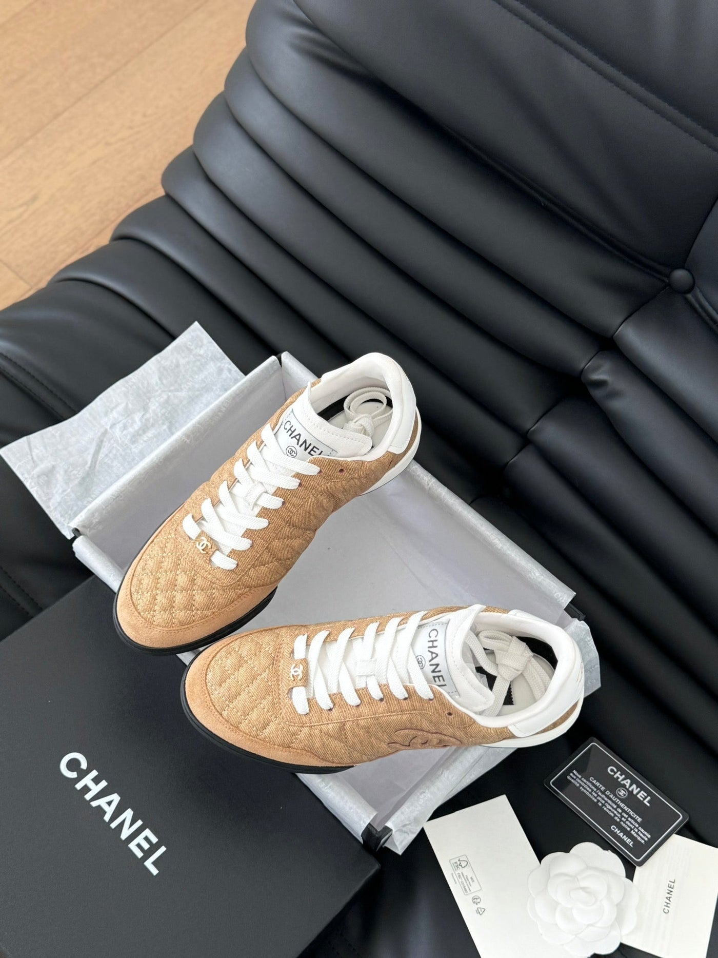 CC SNEAKER IN PEANUT BROWN MIX WHITE EMBROIDERED LAMBSKIN - Product Image 2