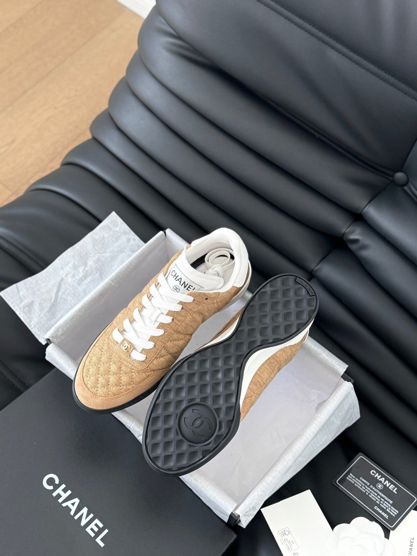 CC SNEAKER IN PEANUT BROWN MIX WHITE EMBROIDERED LAMBSKIN - Product Image 9