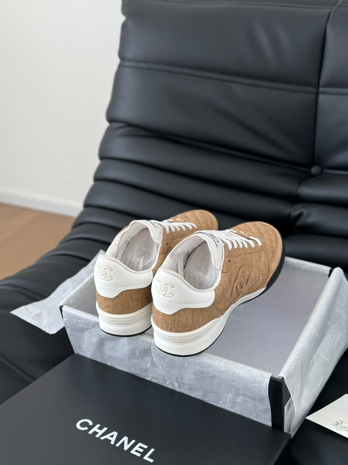 CC SNEAKER IN PEANUT BROWN MIX WHITE EMBROIDERED LAMBSKIN - Product Image 8