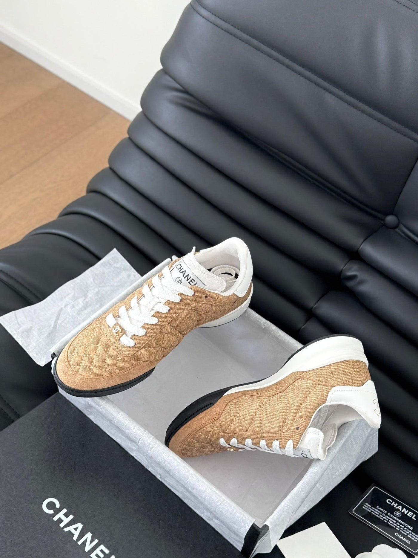 CC SNEAKER IN PEANUT BROWN MIX WHITE EMBROIDERED LAMBSKIN - Product Image 7