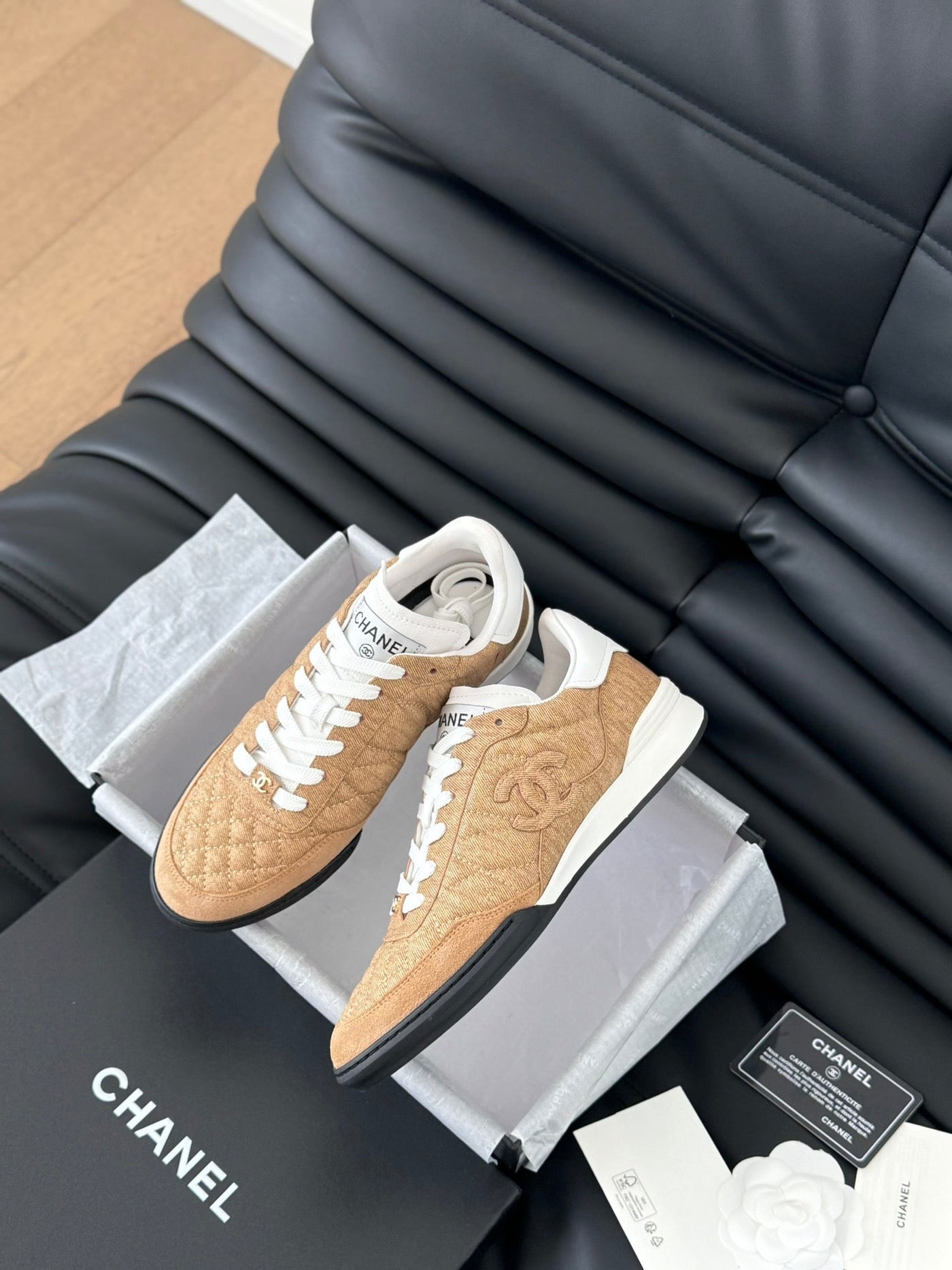 CC SNEAKER IN PEANUT BROWN MIX WHITE EMBROIDERED LAMBSKIN - Product Image 5