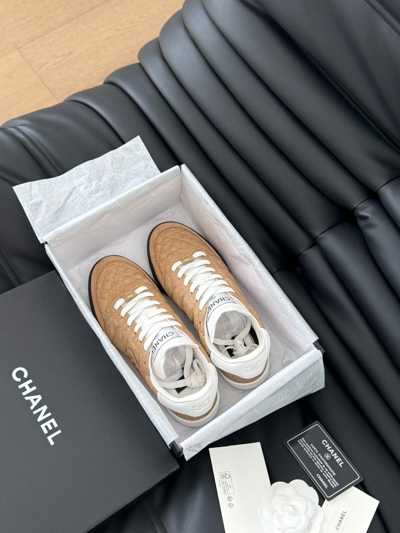 CC SNEAKER IN PEANUT BROWN MIX WHITE EMBROIDERED LAMBSKIN - Product Image 6