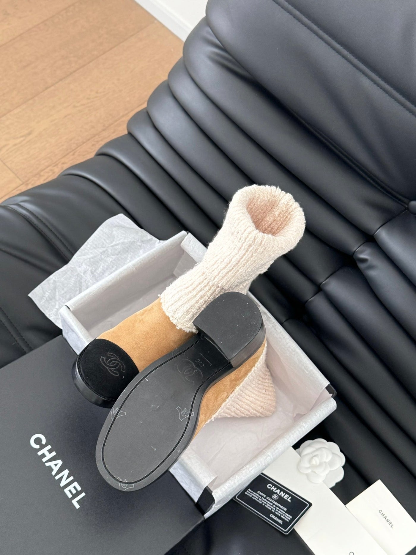 CC 25 new sock boots black beige knit wool suede 458776 - Product Image 2