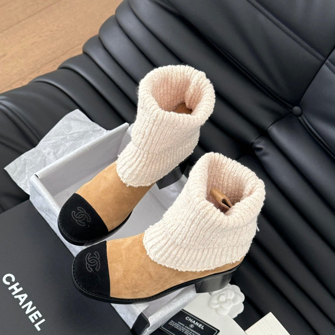 CC 25 new sock boots black beige knit wool suede 458776 | Studio Nafay