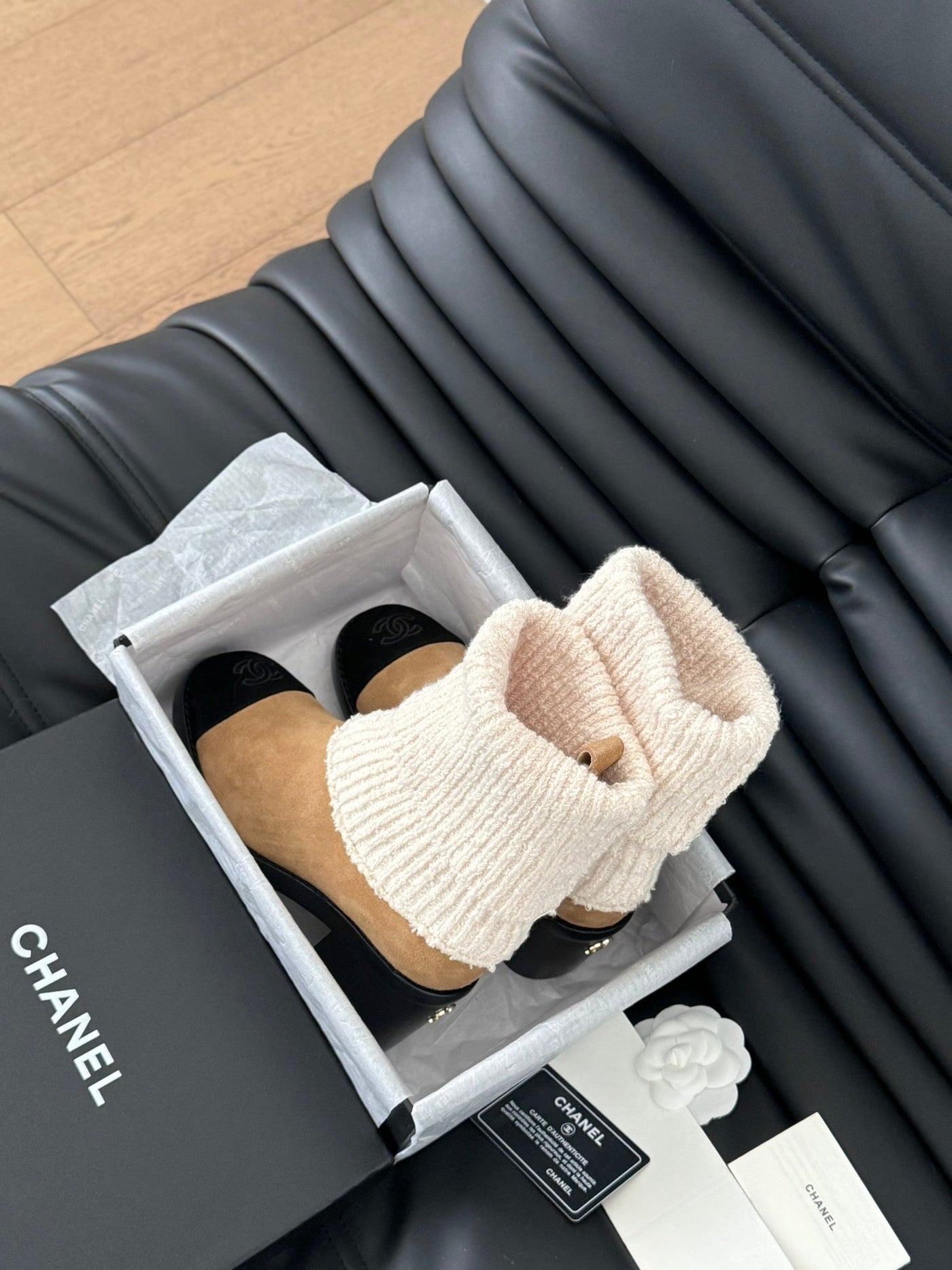 CC 25 new sock boots black beige knit wool suede 458776 - Product Image 3
