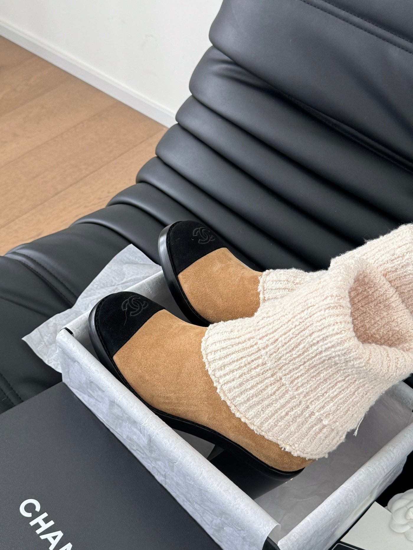 CC 25 new sock boots black beige knit wool suede 458776 - Product Image 9