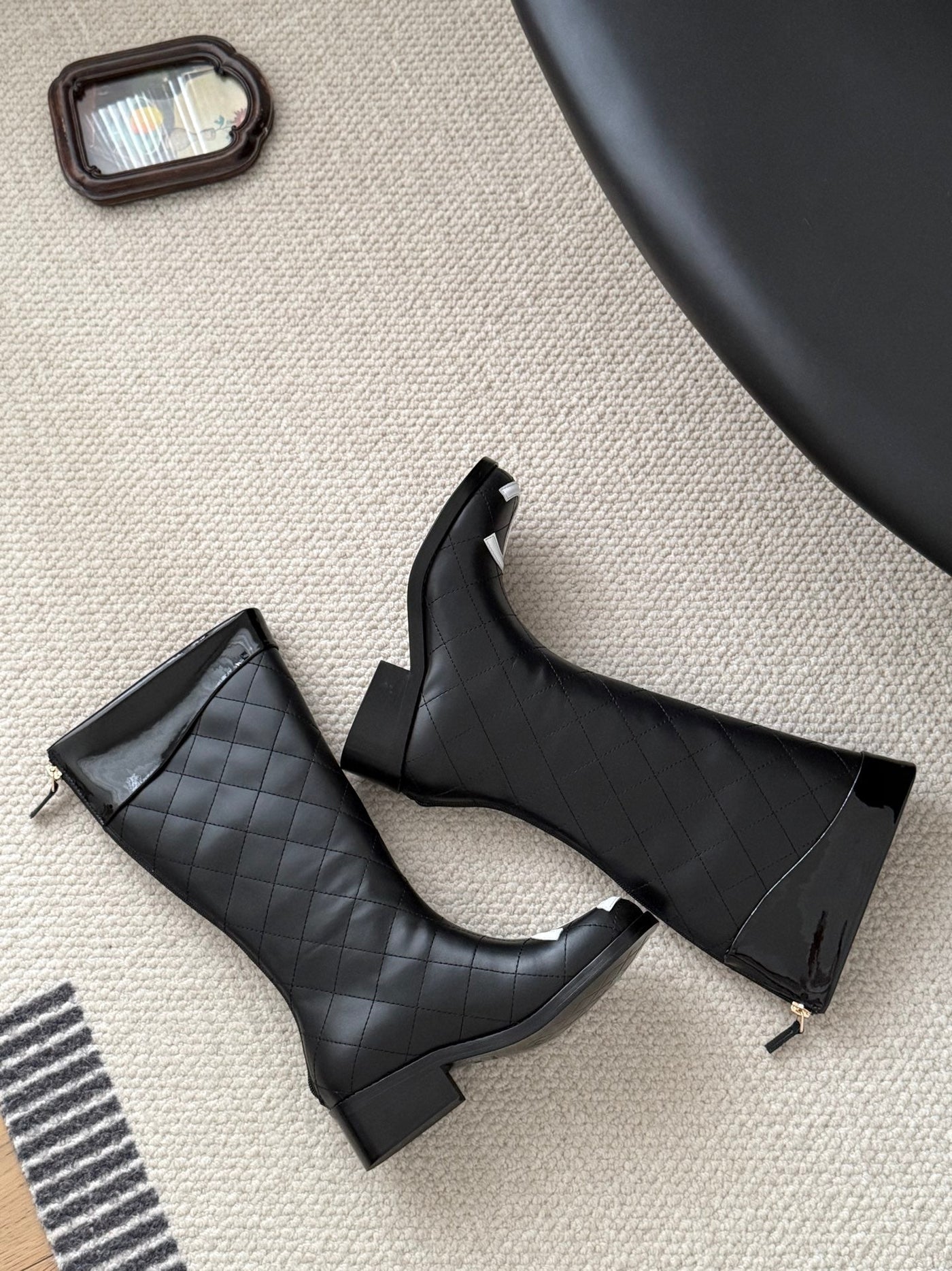 CC Cambon Mid-Calf Boots Black White Cowhide 550637 - Product Image 2