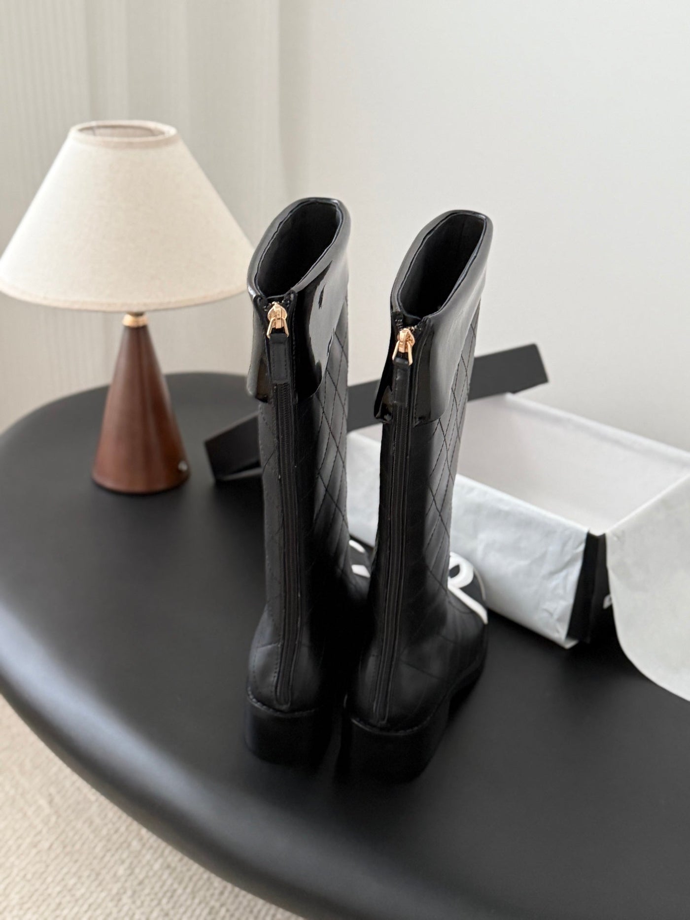 CC Cambon Mid-Calf Boots Black White Cowhide 550637 - Product Image 5