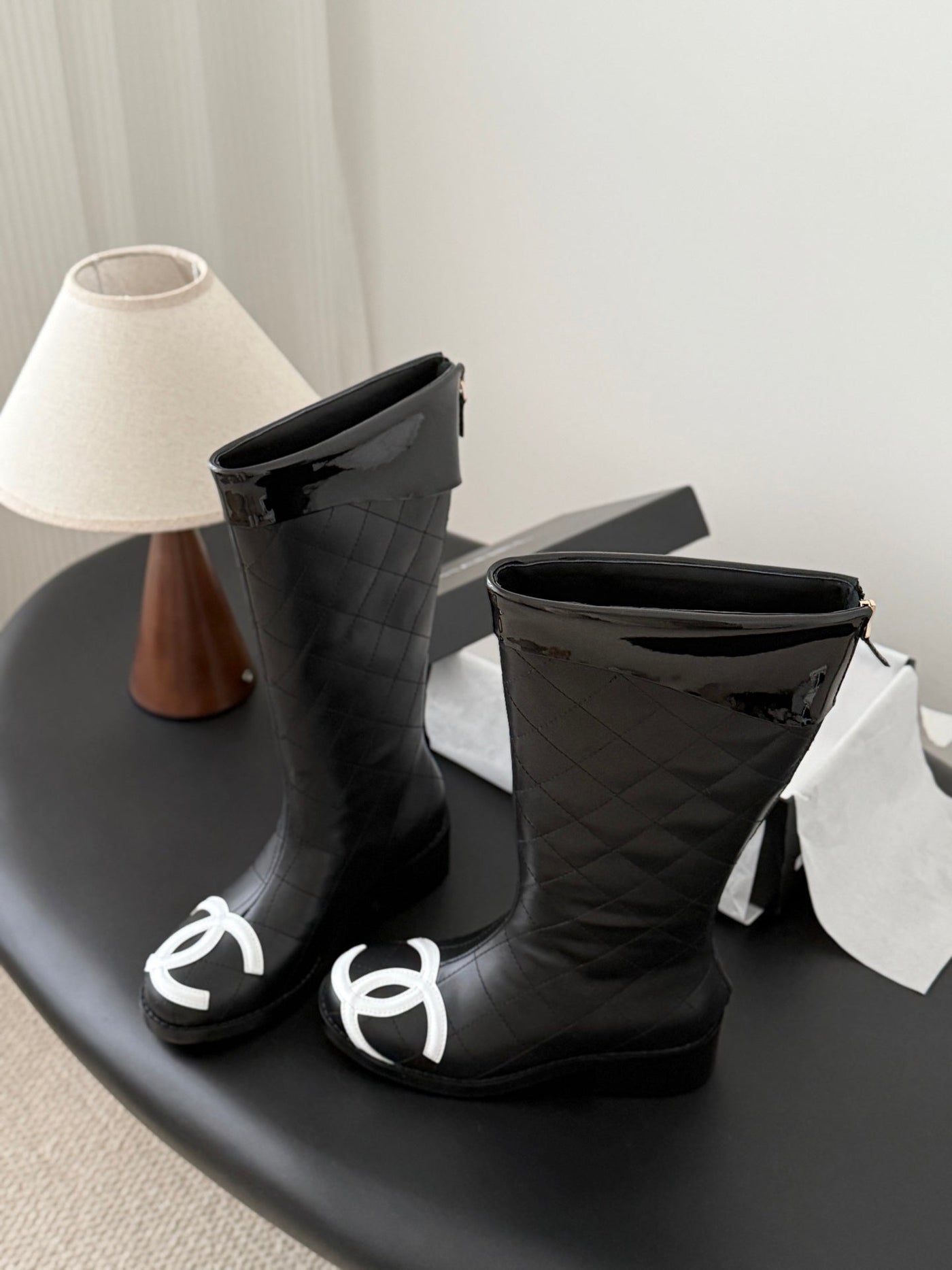 CC Cambon Mid-Calf Boots Black White Cowhide 550637 - Product Image 6