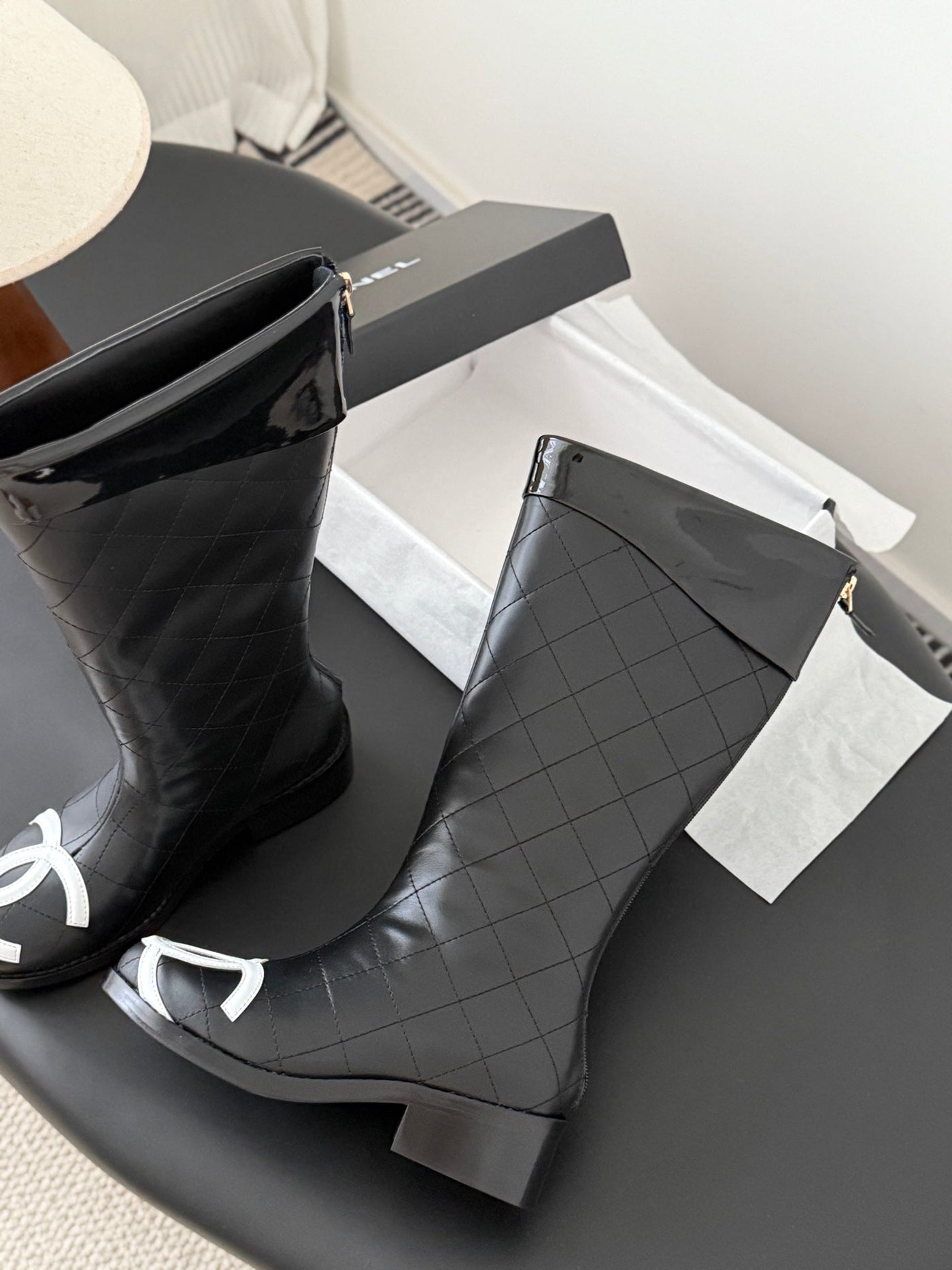 CC Cambon Mid-Calf Boots Black White Cowhide 550637 - Product Image 7