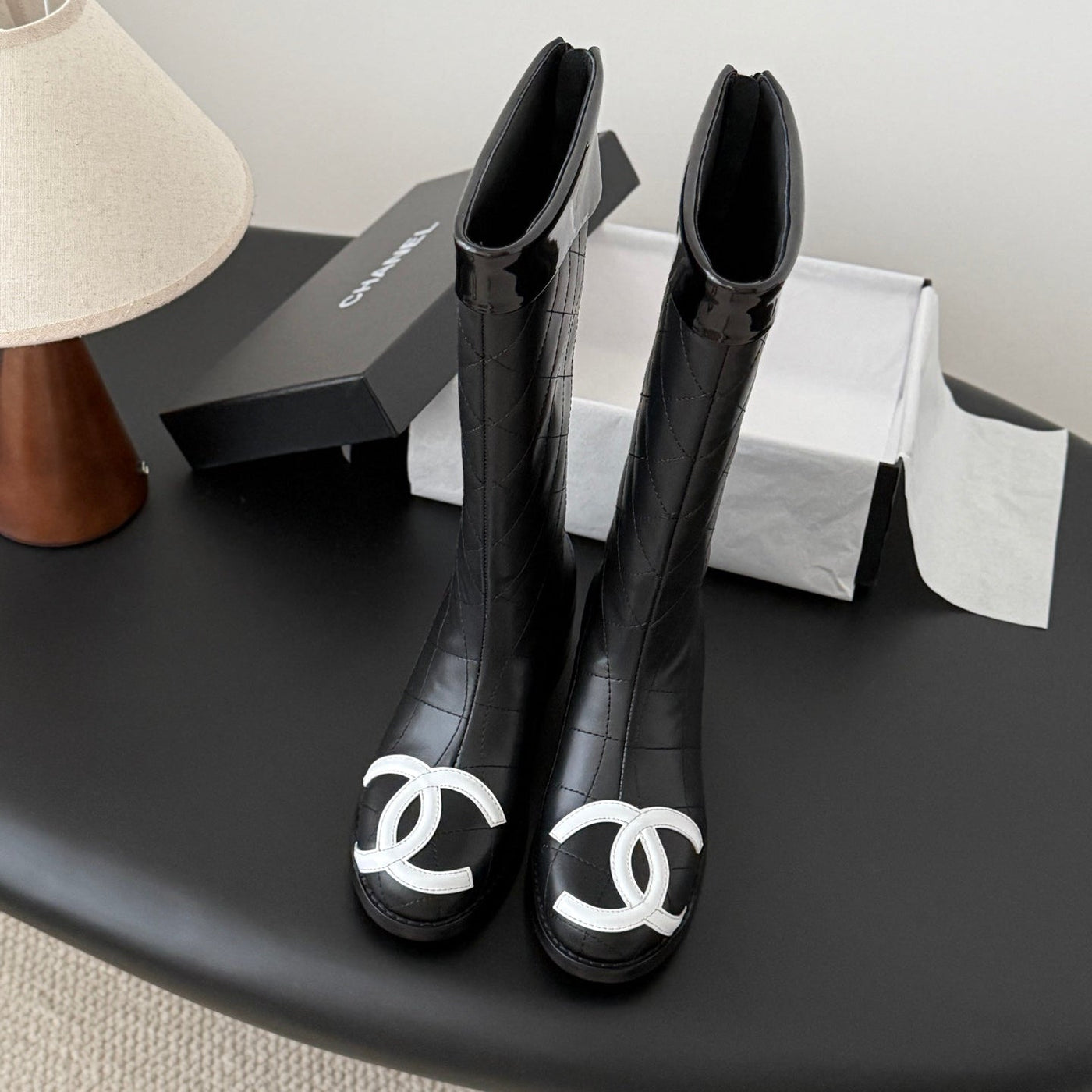 CC Cambon Mid-Calf Boots Black White Cowhide 550637 | Studio Nafay