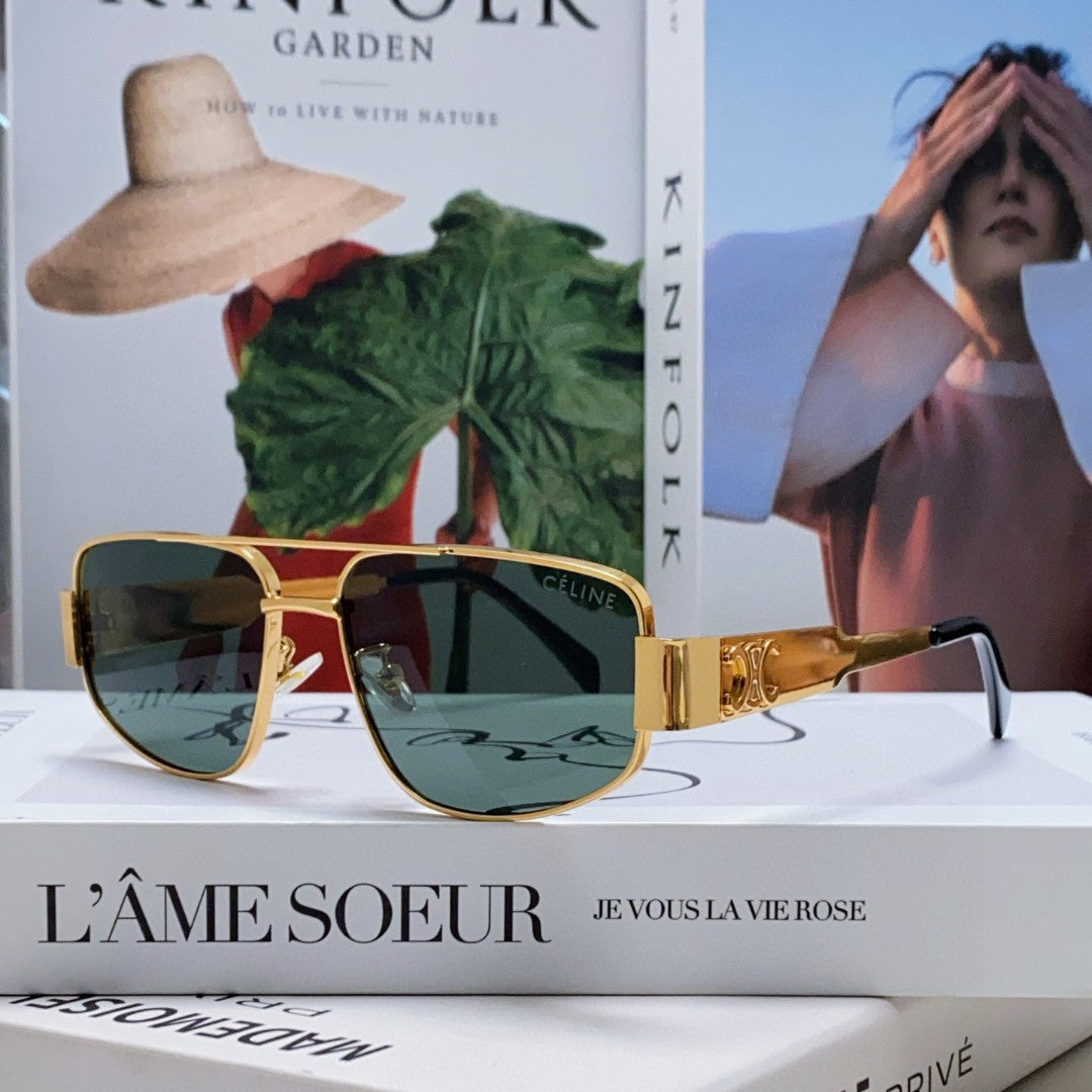 TRIOMPHE SUNGLASS 512997 IN GOLD METAL BLUE LENSES | Studio Nafay