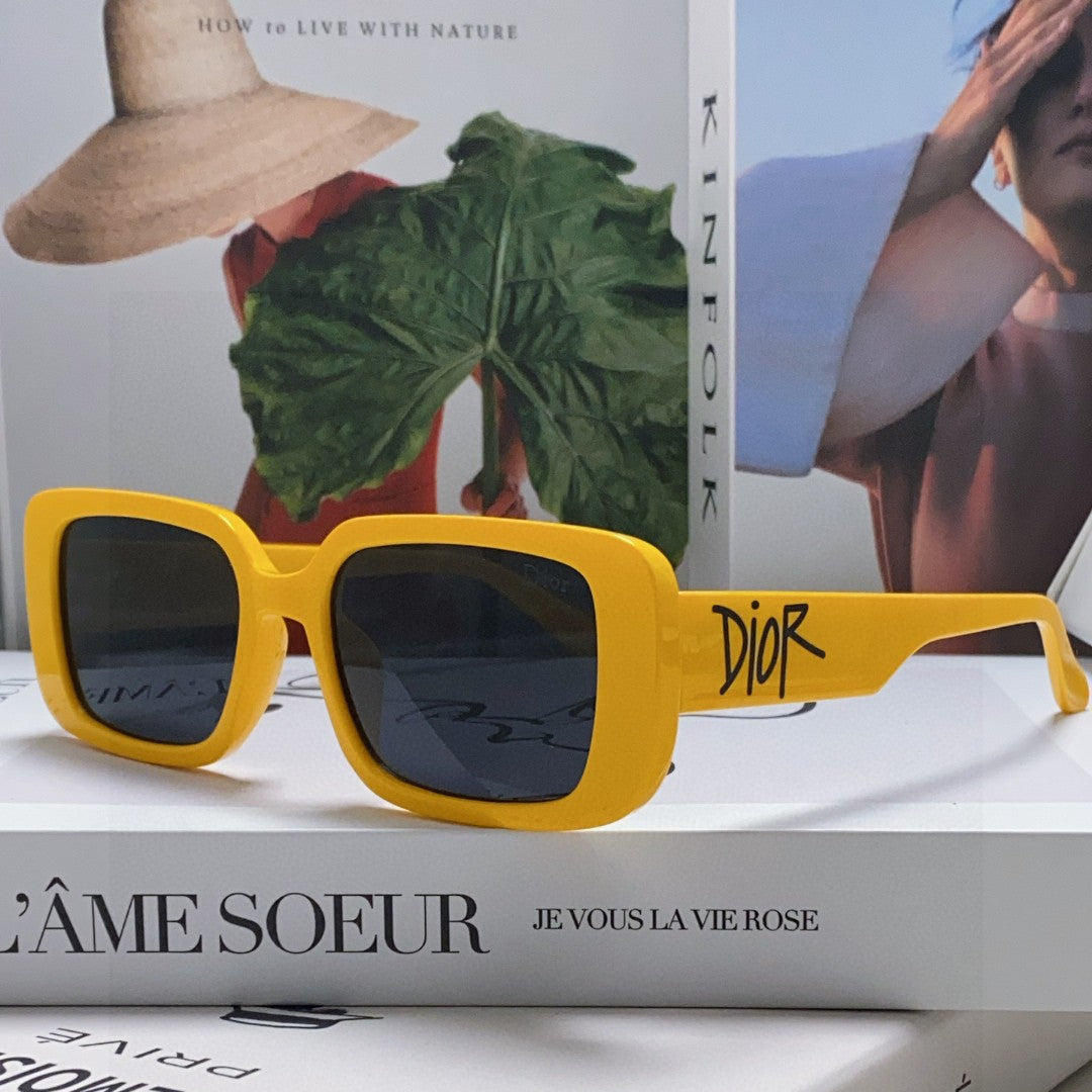 MONTAIGNE SUNGLASS 571593 IN YELLOW ACETATE TEXT LOGO | Studio Nafay