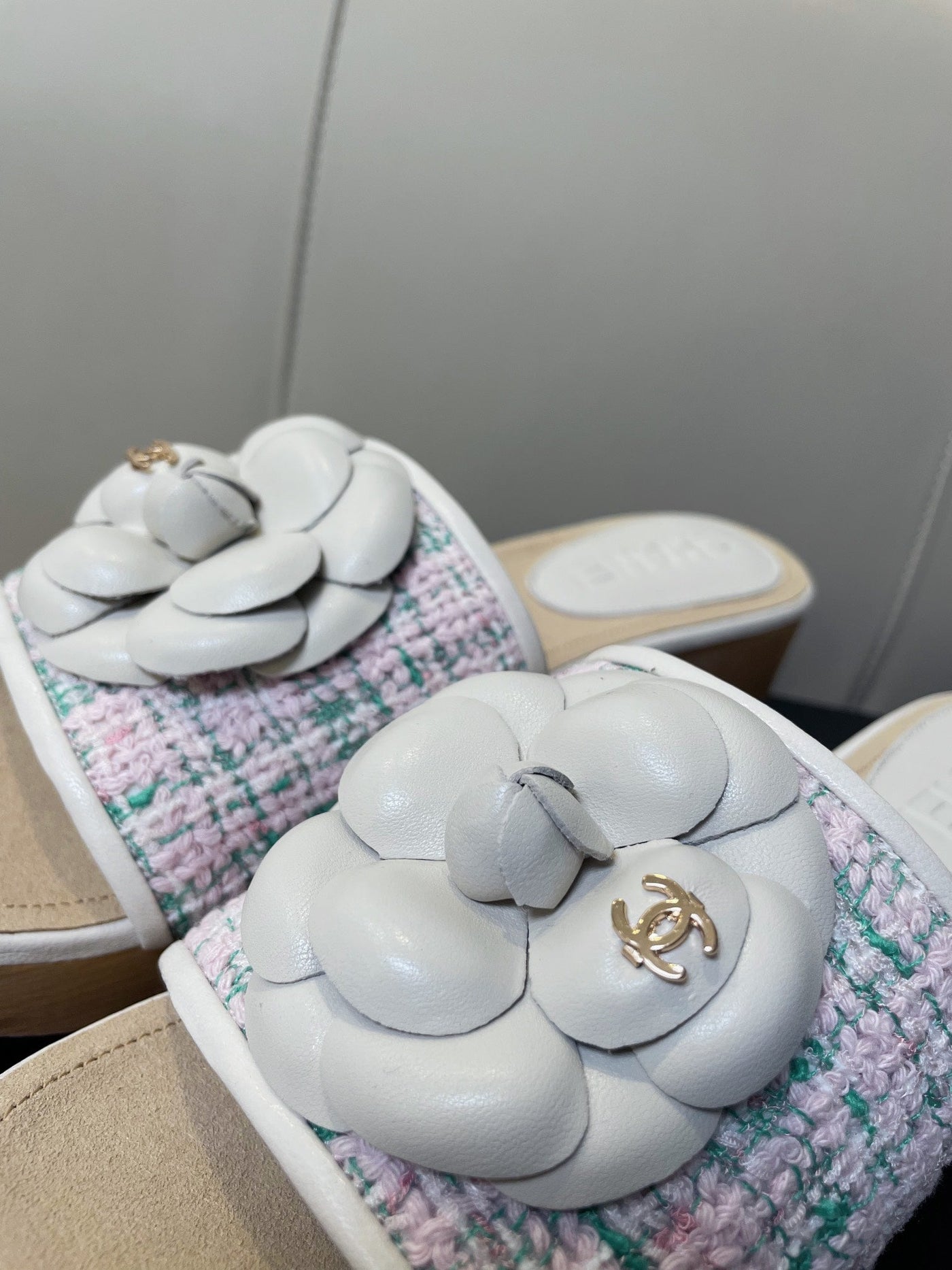 cc mule sandal 45 pink blue fabric beige calfskin - Product Image 3