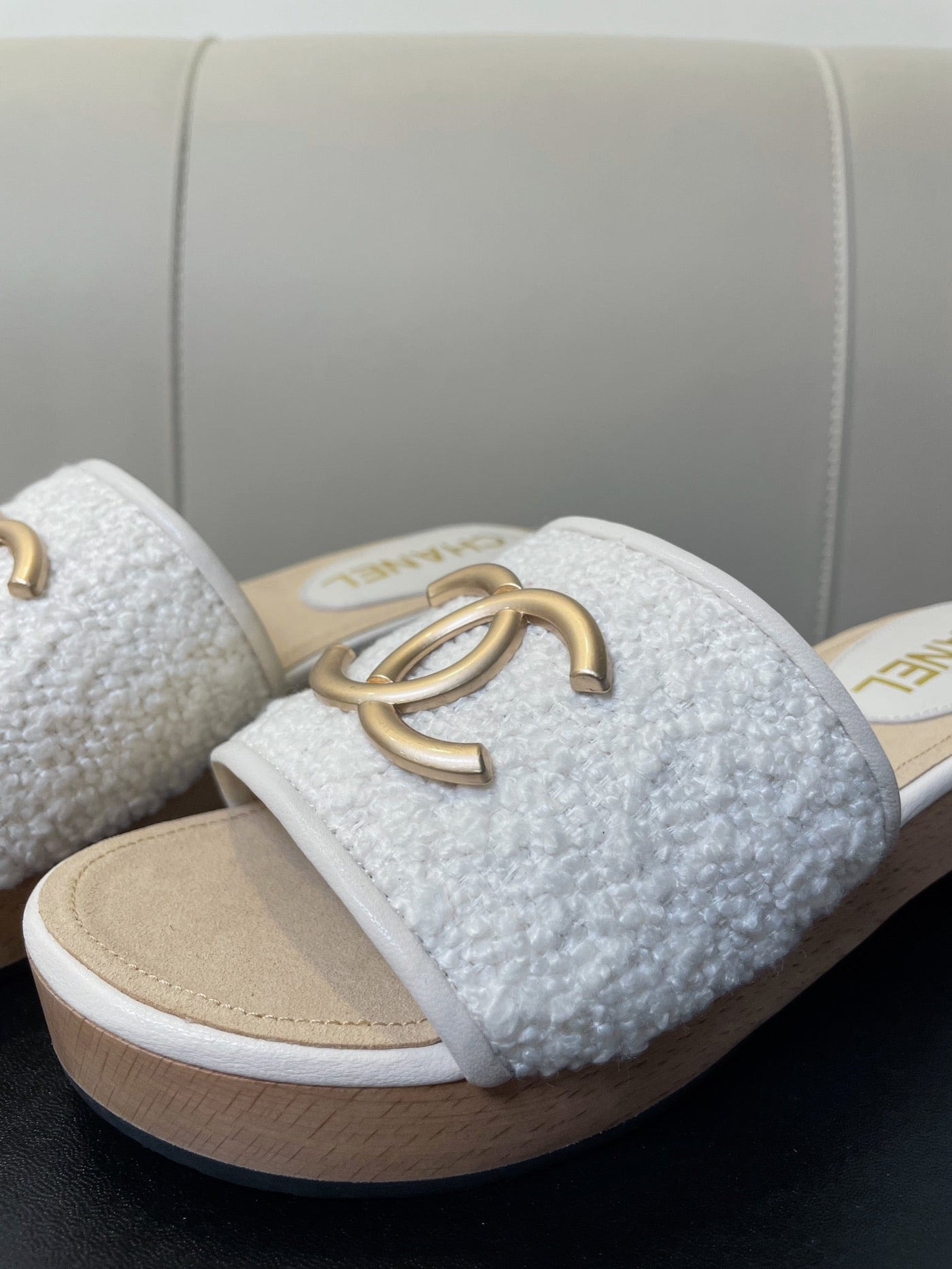 cc mule sandal 45 white tweed beige calfskin - Product Image 2