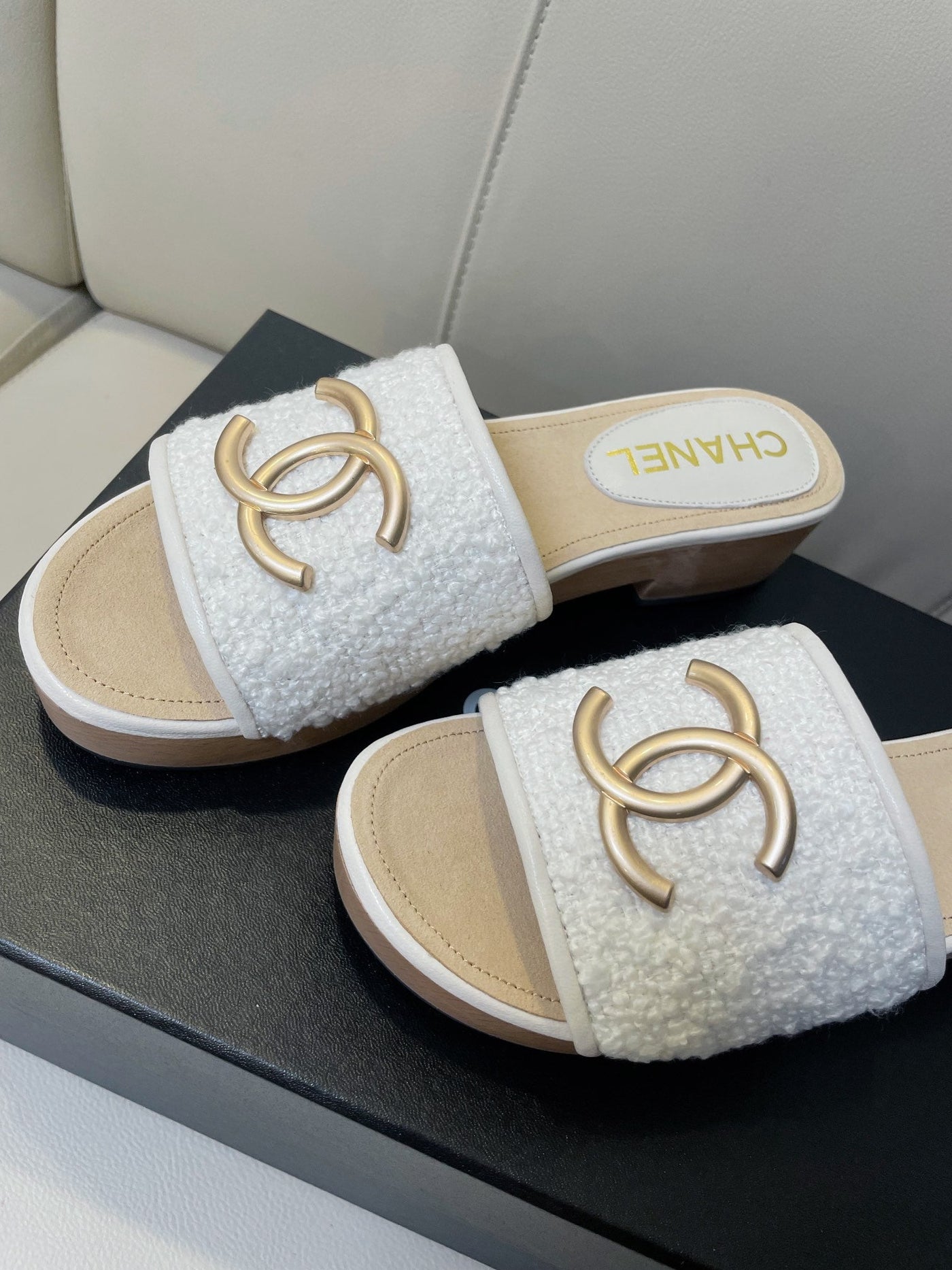 cc mule sandal 45 white tweed beige calfskin - Product Image 5