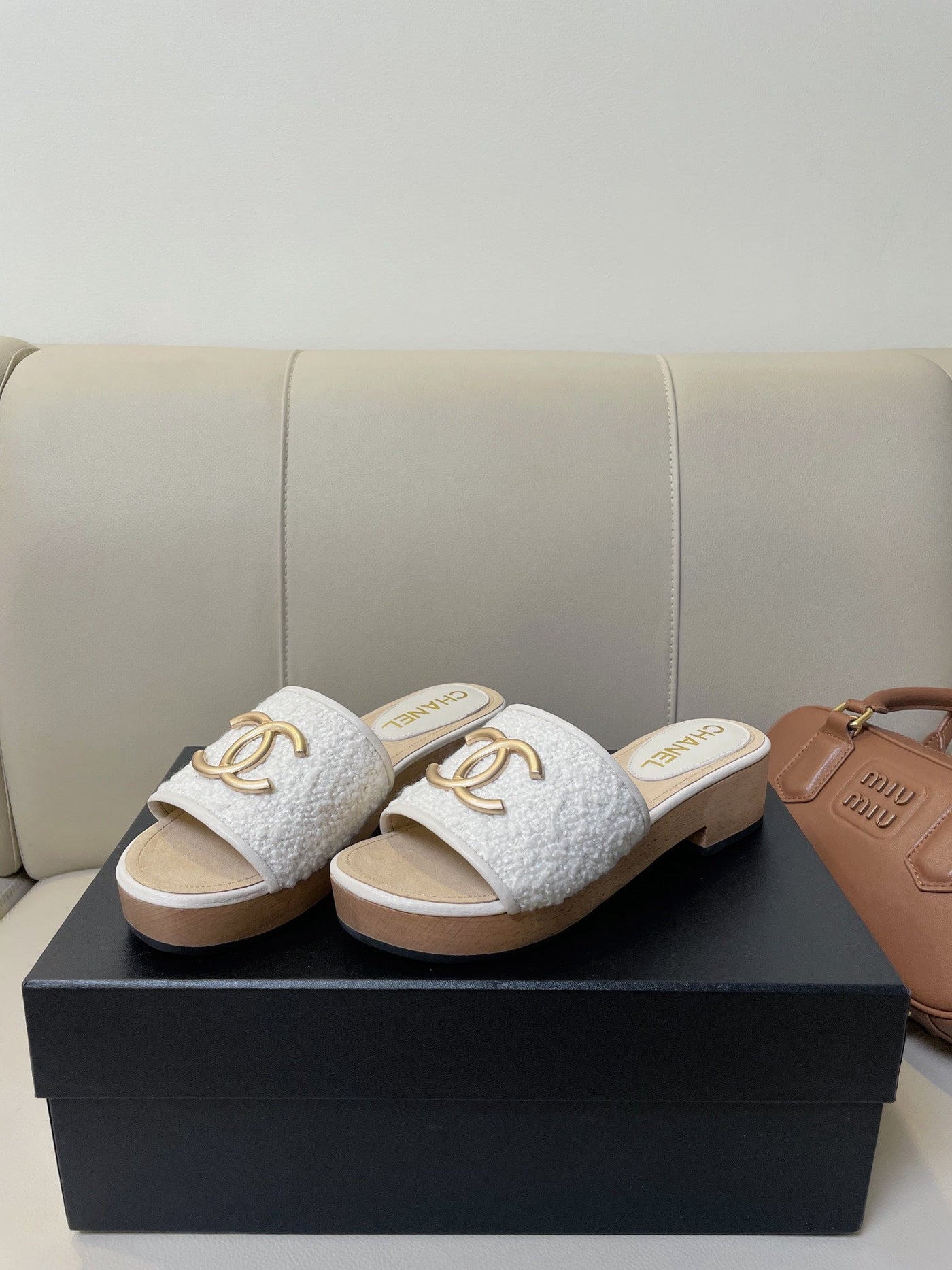 cc mule sandal 45 white tweed beige calfskin - Product Image 7