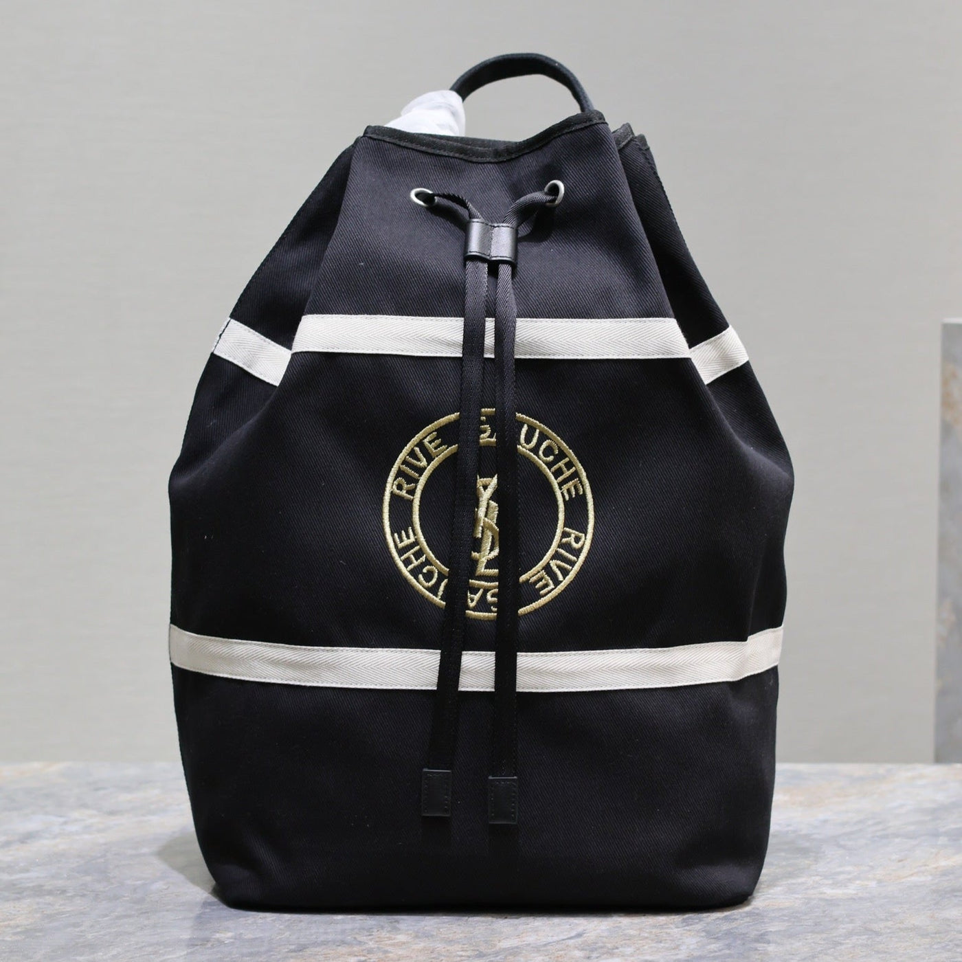 RIVE GAUCHE BACKPACK 49 IN BLACK MIX WHITE CANVAS | Studio Nafay