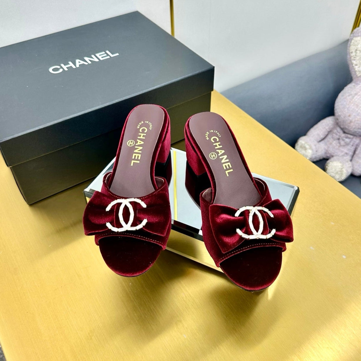 CC 25 Mid Heel Mules Burgundy Red Velvet 238479 | Studio Nafay
