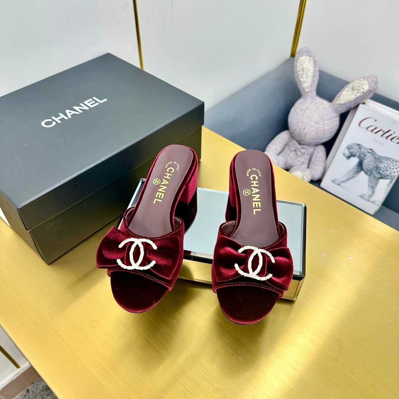 CC 25 Mid Heel Mules Burgundy Red Velvet 238479 - Product Image 3