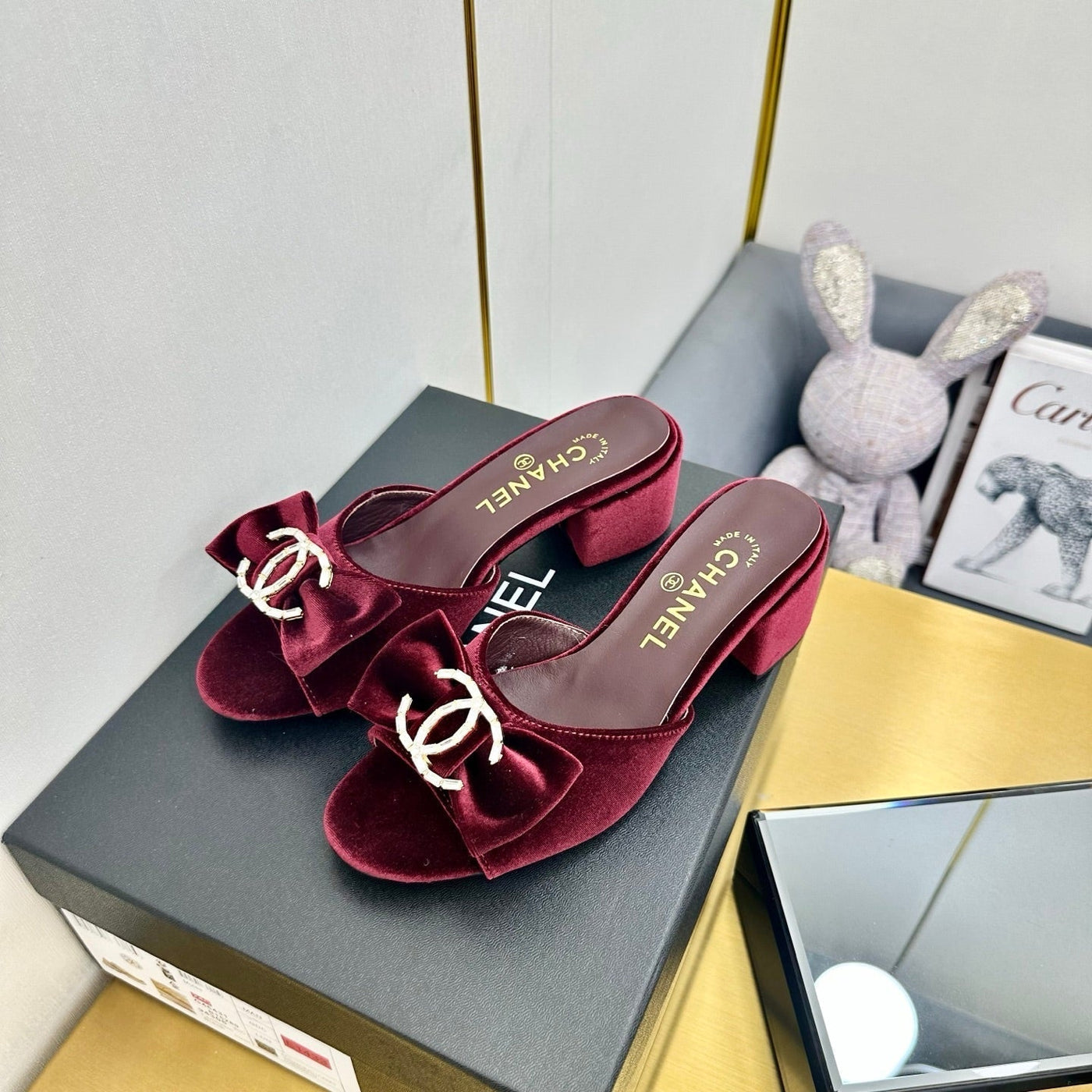 CC 25 Mid Heel Mules Burgundy Red Velvet 238479 - Product Image 4