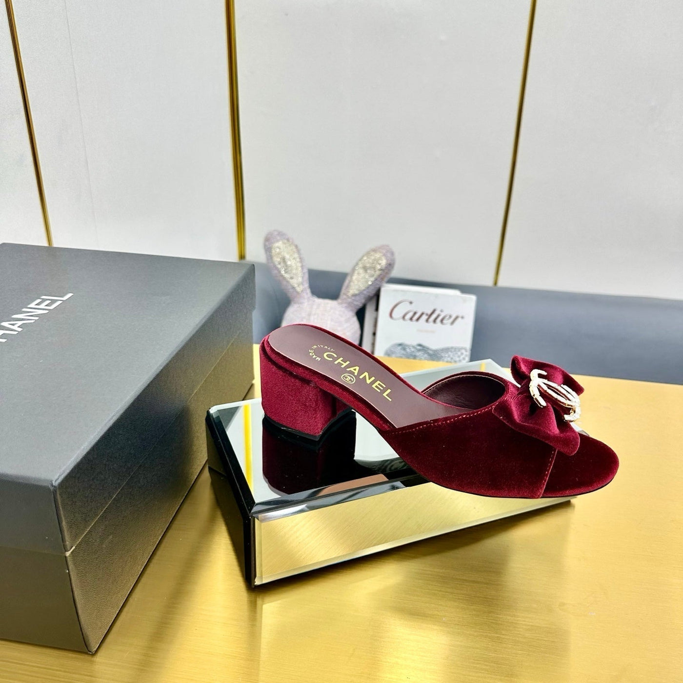 CC 25 Mid Heel Mules Burgundy Red Velvet 238479 - Product Image 6
