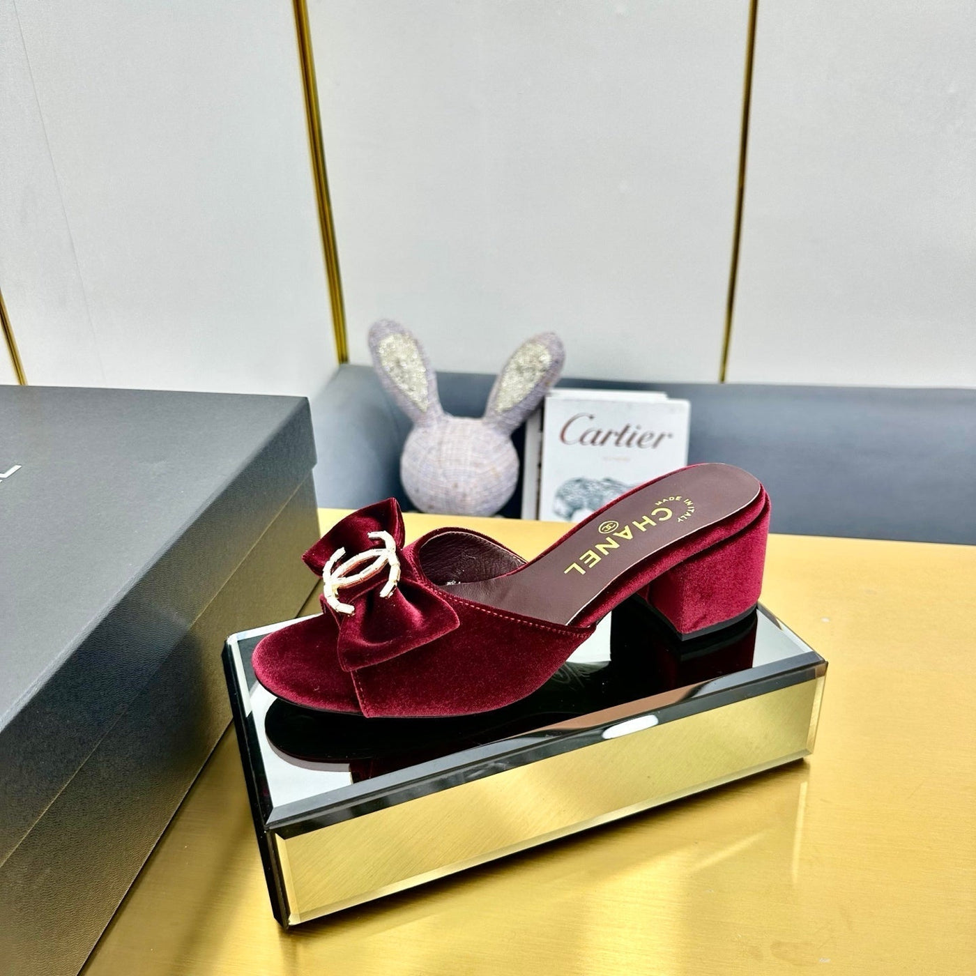 CC 25 Mid Heel Mules Burgundy Red Velvet 238479 - Product Image 7