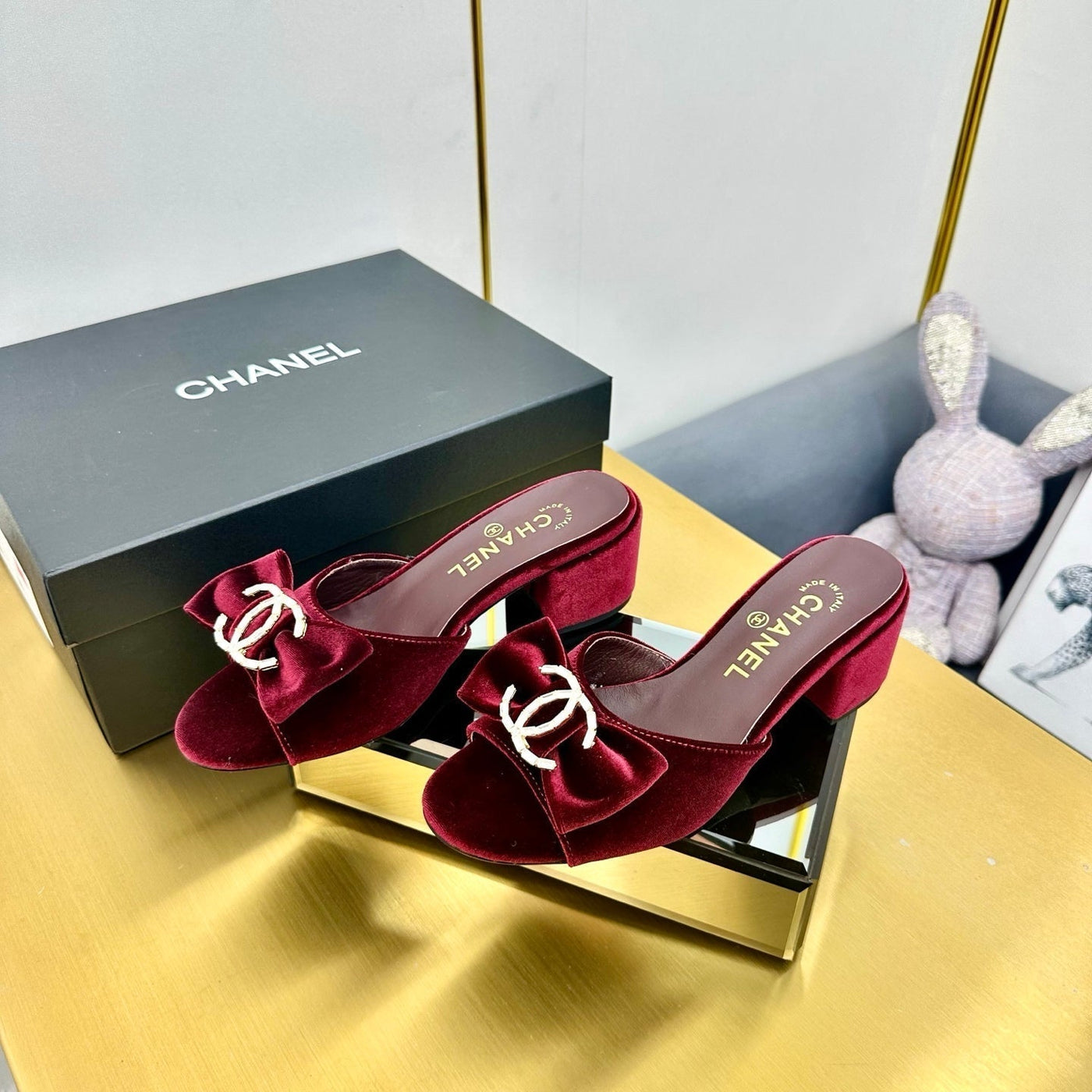 CC 25 Mid Heel Mules Burgundy Red Velvet 238479 - Product Image 8