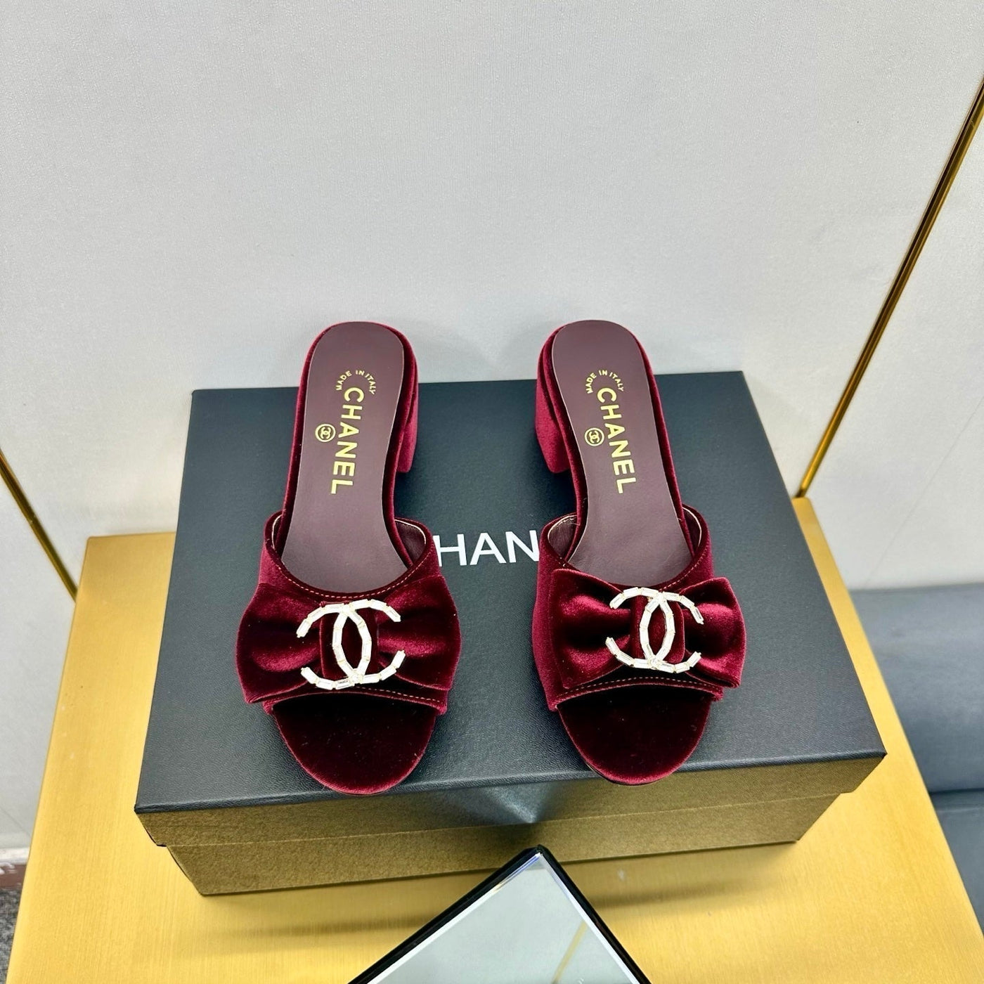 CC 25 Mid Heel Mules Burgundy Red Velvet 238479 - Product Image 9