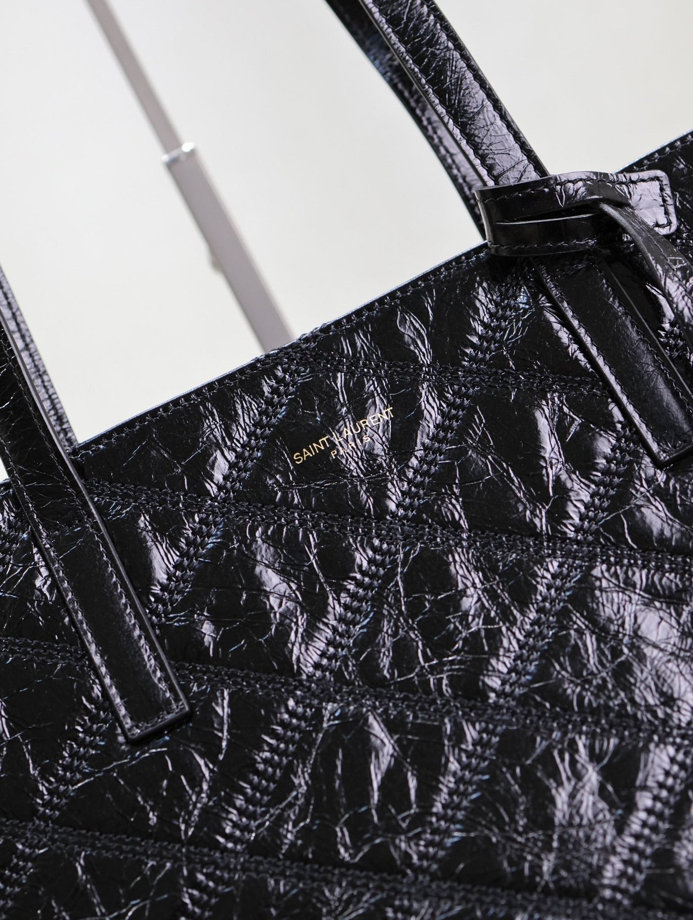 SHOPPING TOTE BAG 38 IN BLACK CRUMPLED CALFSKIN - Product Image 6