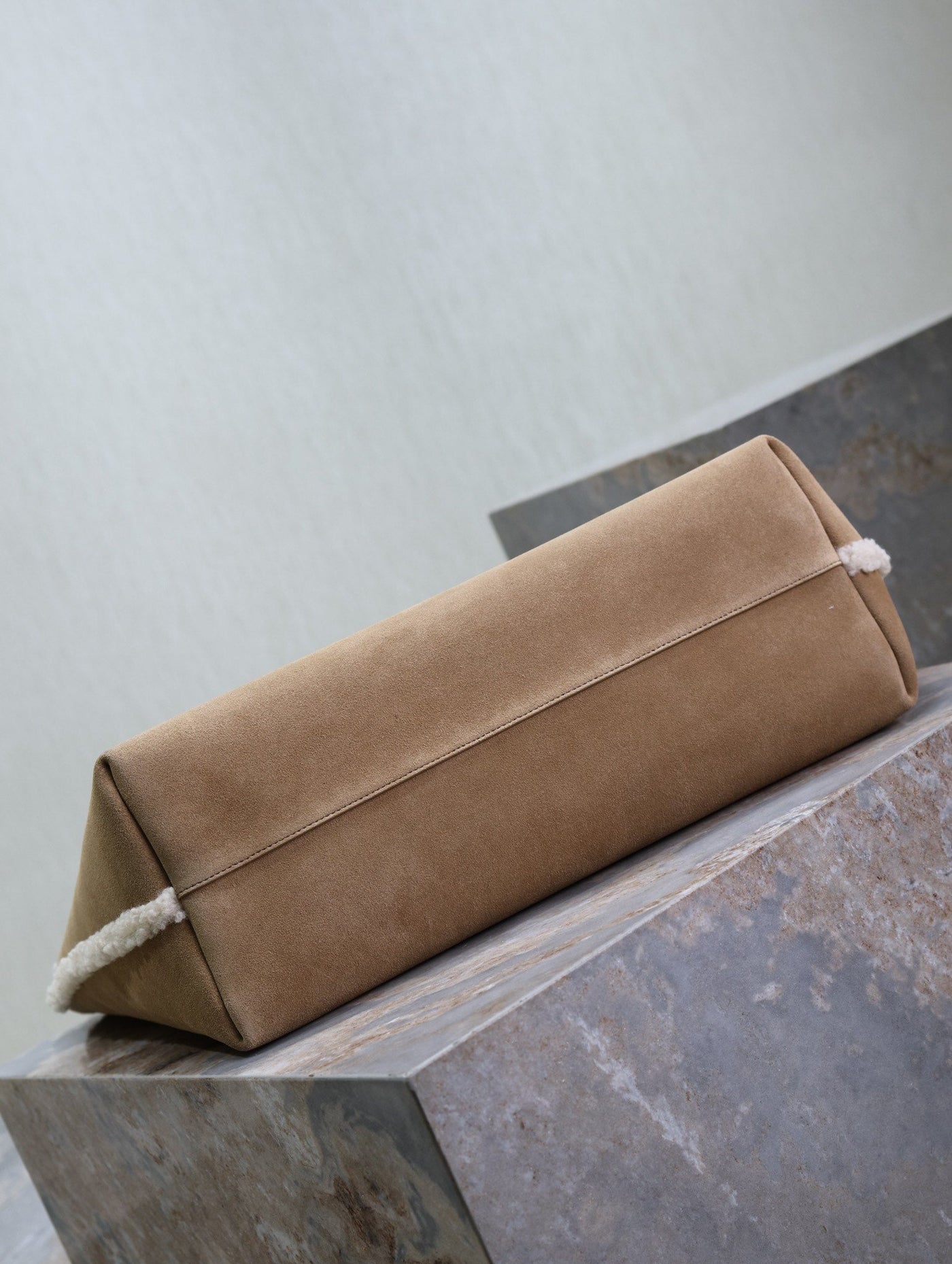 SHOPPING TOTE BAG 38 IN TAN BROWN SUEDE AND WHITE SHEARLING TRIM - Product Image 4