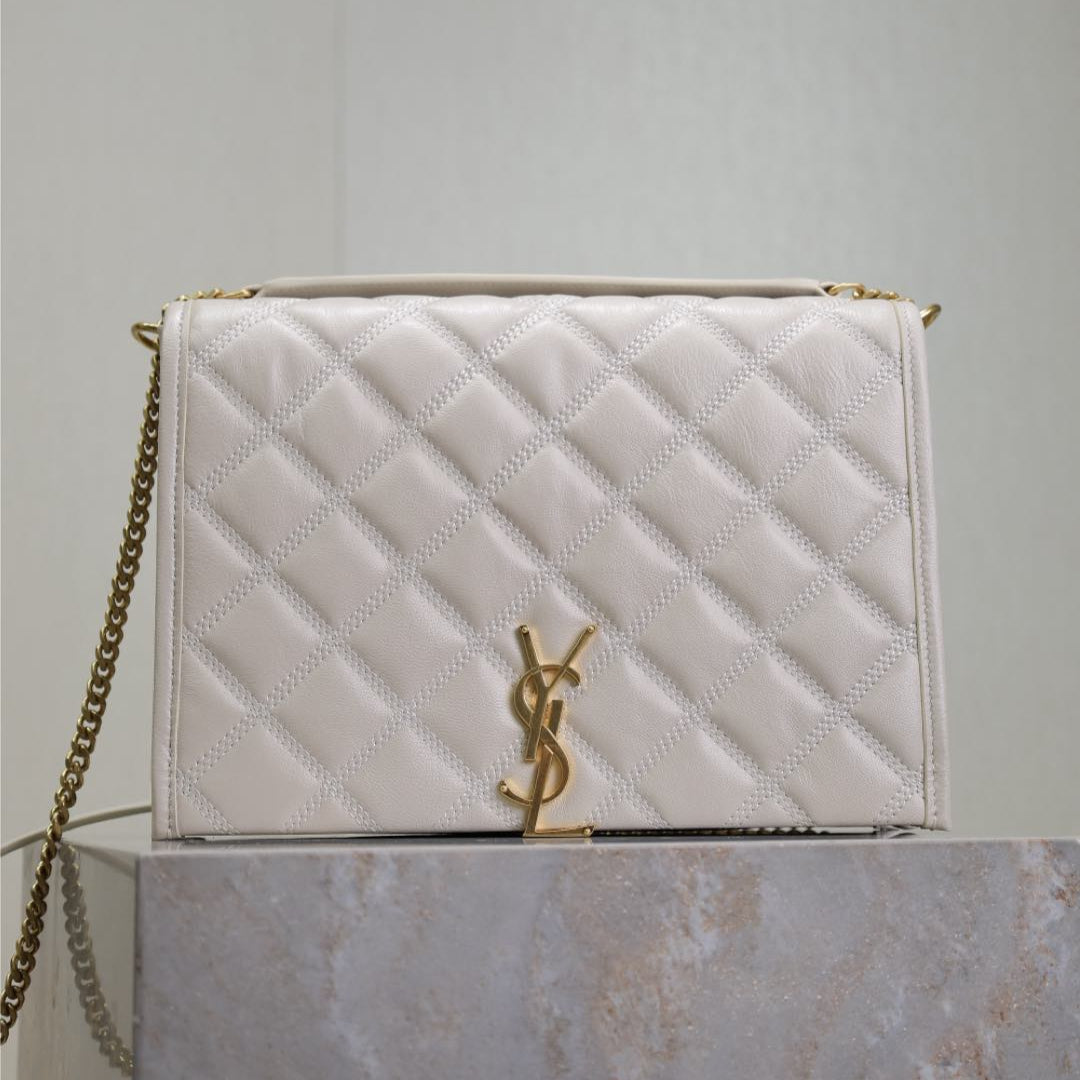 BECKY 26 IN WHITE QUILTED LAMBSKIN GOLD HARDWARE | Studio Nafay