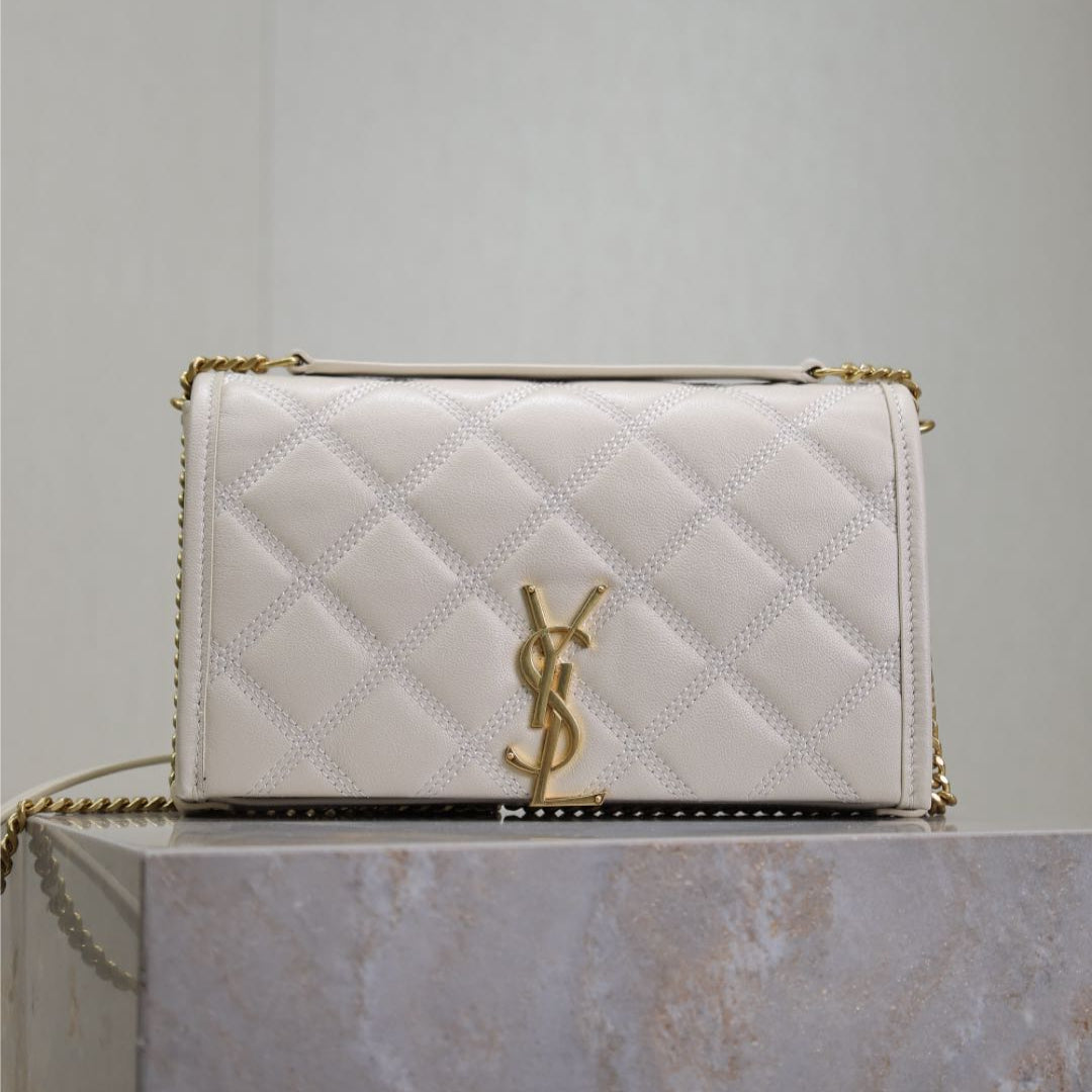 BECKY 22 IN WHITE QUILTED LAMBSKIN GOLD HARDWARE | Studio Nafay