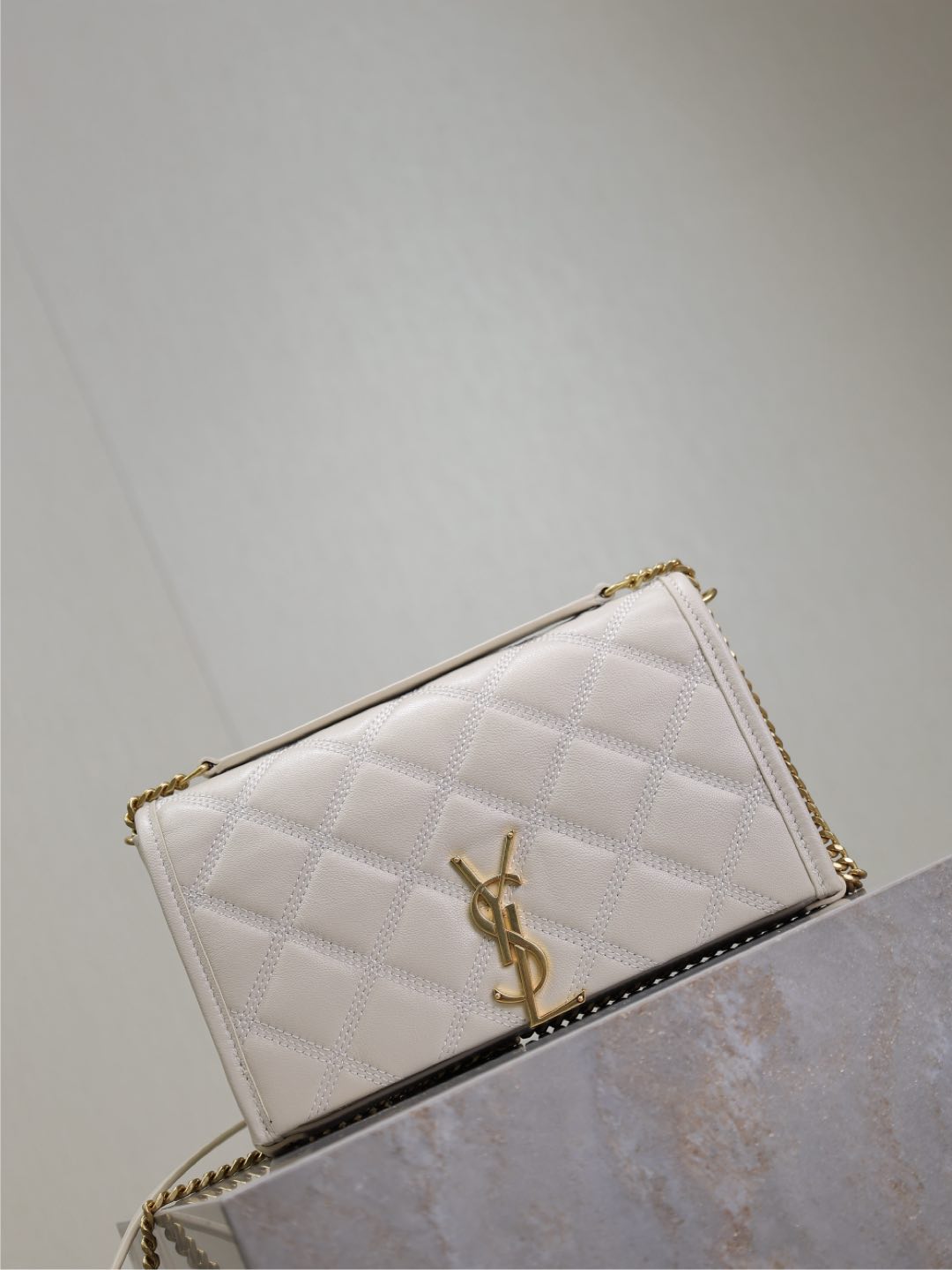 BECKY 22 IN WHITE QUILTED LAMBSKIN GOLD HARDWARE - Product Image 7