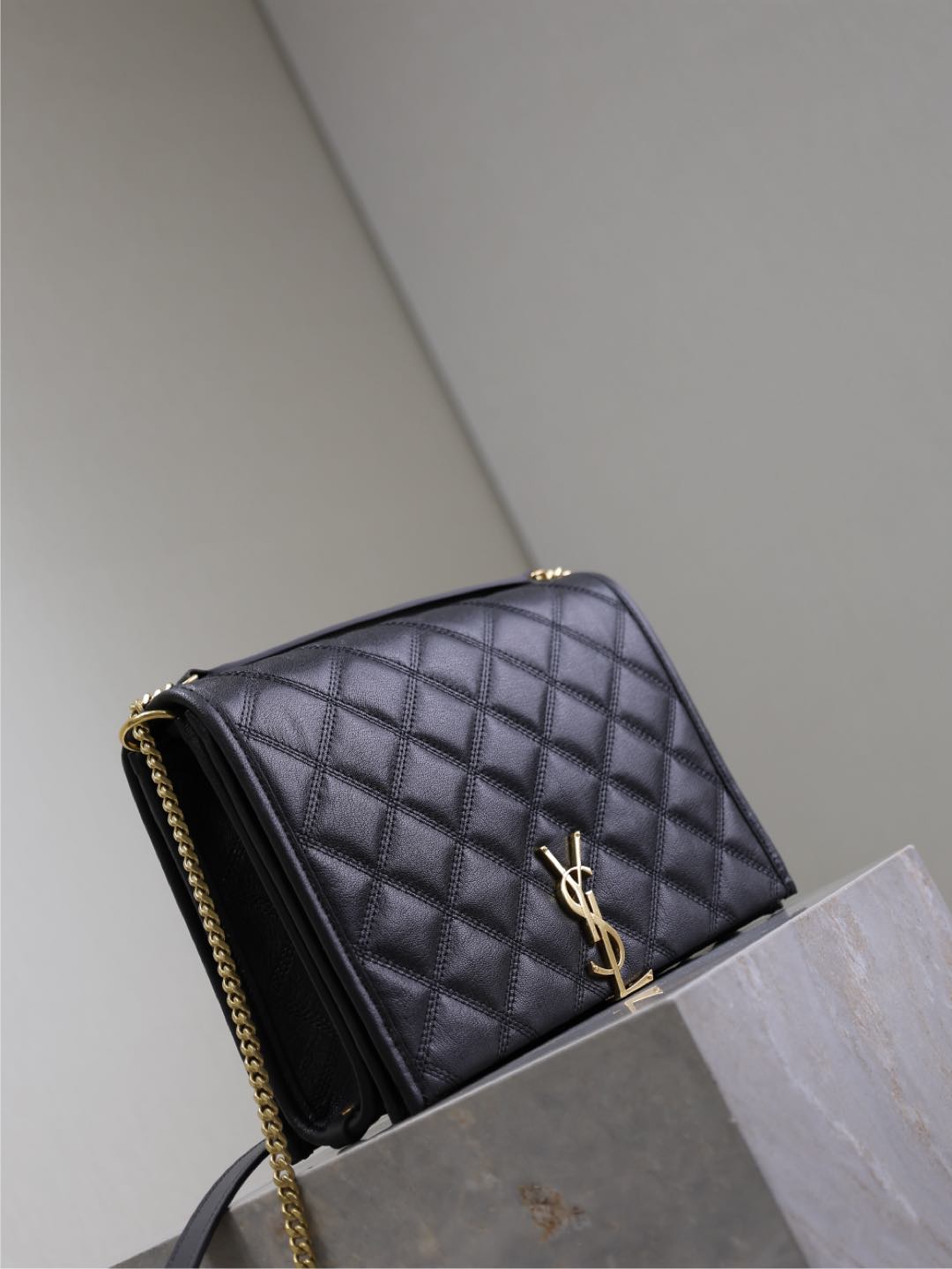 BECKY 26 IN BLACK QUILTED LAMBSKIN GOLD HARDWARE - Product Image 2