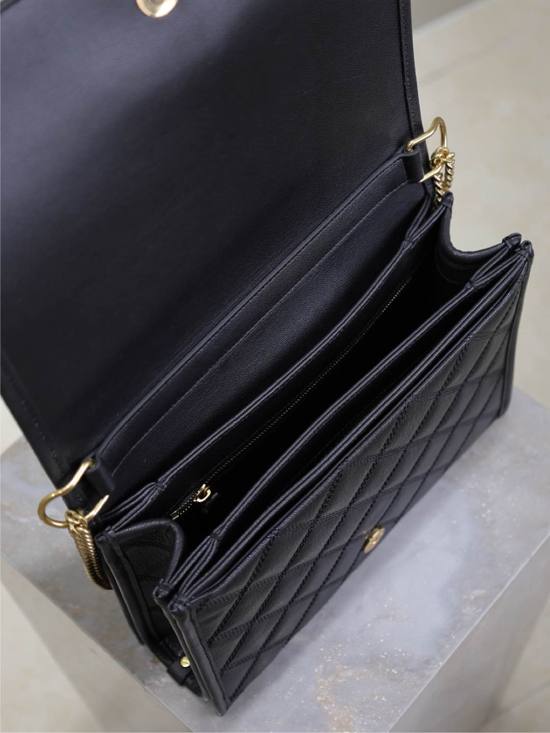 BECKY 26 IN BLACK QUILTED LAMBSKIN GOLD HARDWARE - Product Image 8
