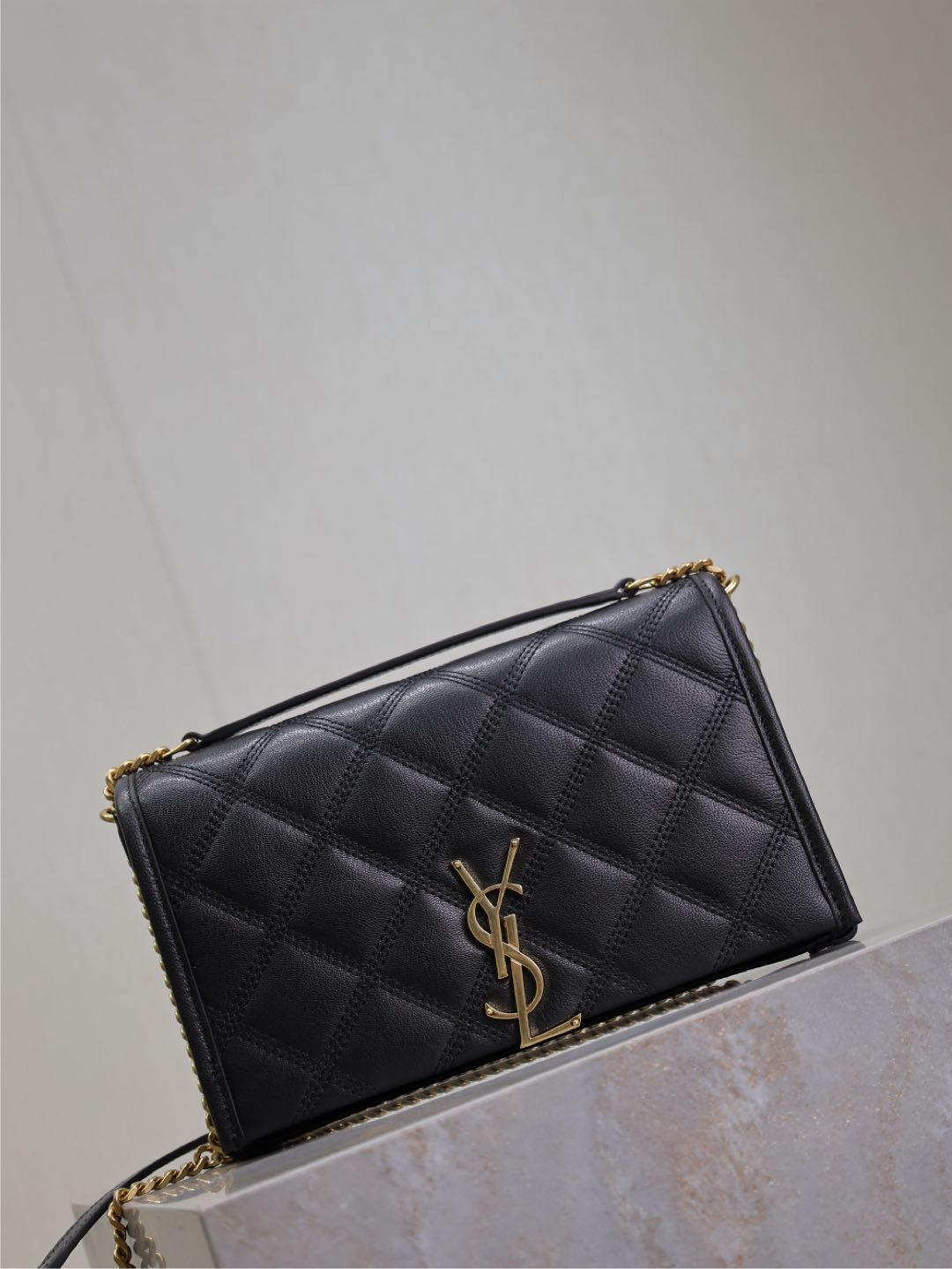 BECKY 22 IN BLACK QUILTED LAMBSKIN GOLD HARDWARE - Product Image 6