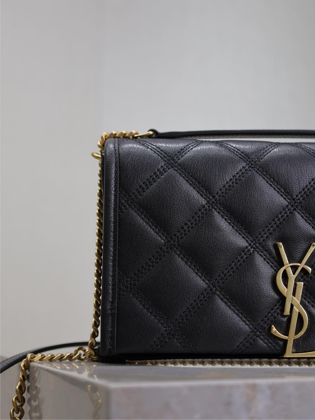 BECKY 22 IN BLACK QUILTED LAMBSKIN GOLD HARDWARE - Product Image 7