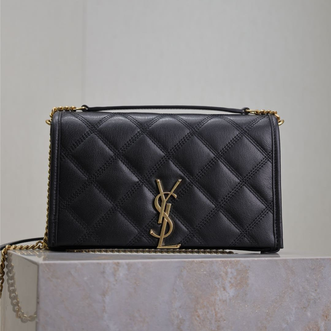 BECKY 22 IN BLACK QUILTED LAMBSKIN GOLD HARDWARE | Studio Nafay
