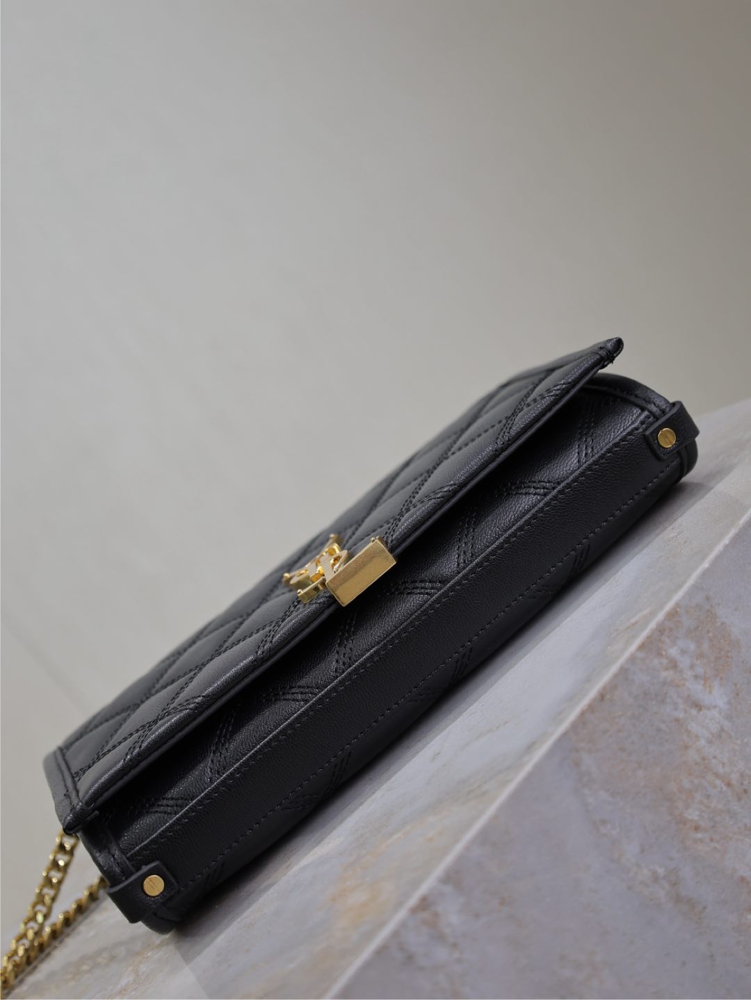 BECKY 22 IN BLACK QUILTED LAMBSKIN GOLD HARDWARE - Product Image 8