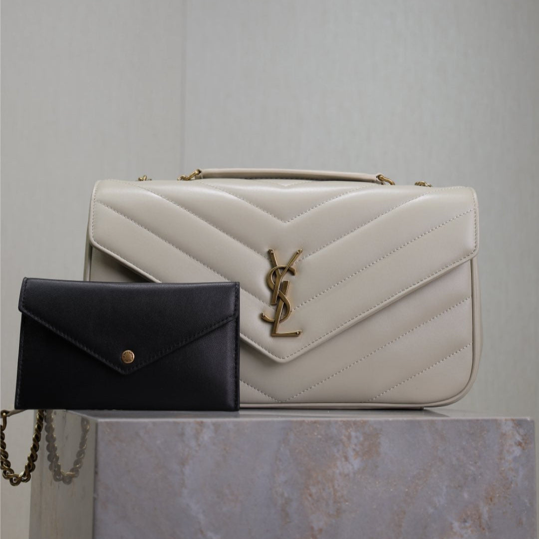 LOULOU MEDIUM 29 IN WHITE SHEEPSKIN GOLD HARDWARE | Studio Nafay