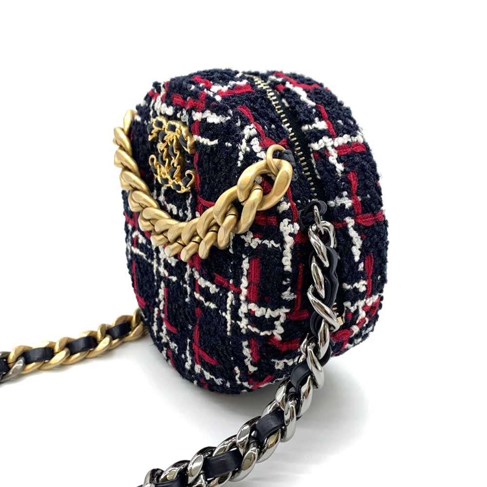 Chanel Tweed Round Clutch Mini Chain Shoulder Bag Crossbody