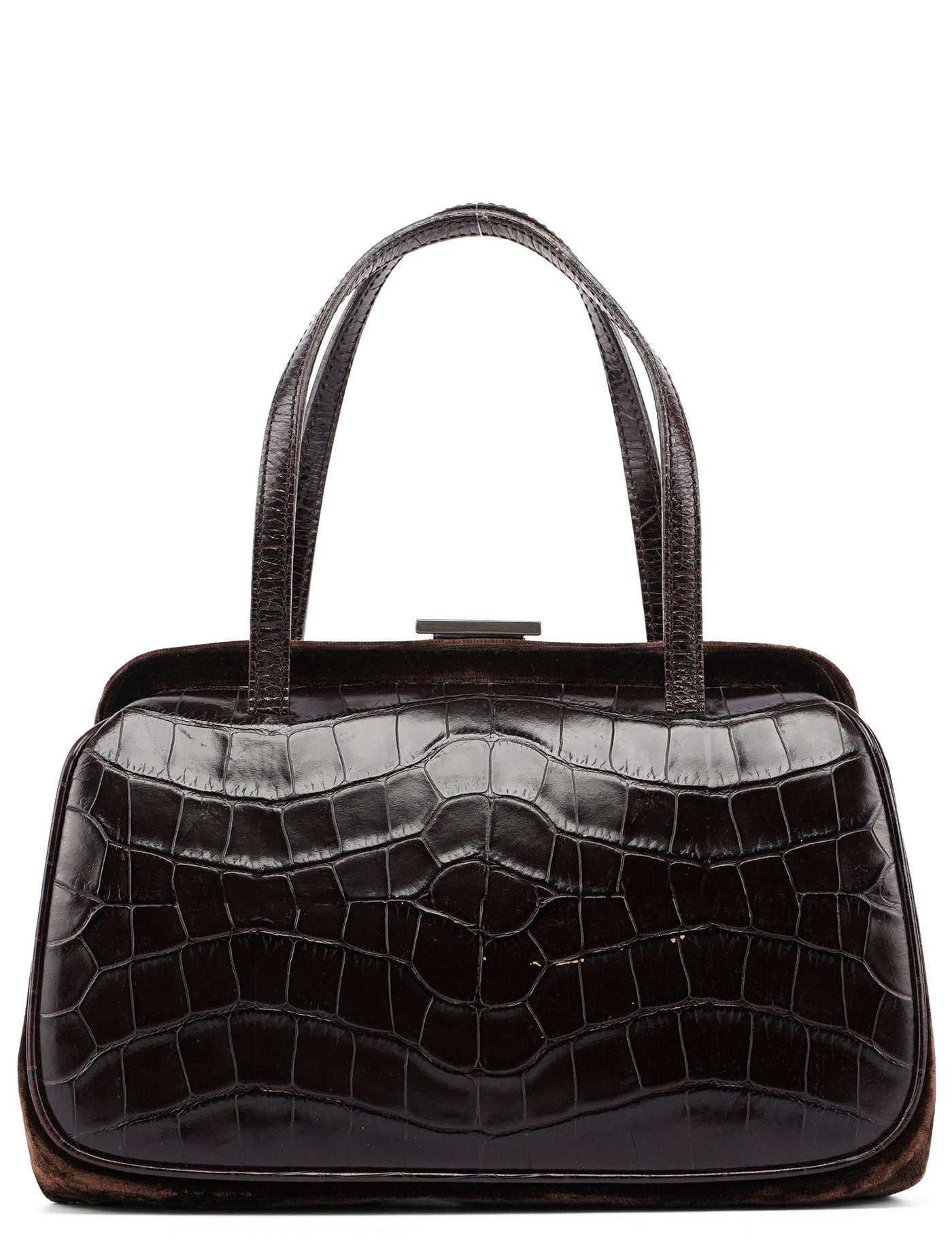 Brown Croc Embossed Clutch Top Handle Bag | Studio Nafay