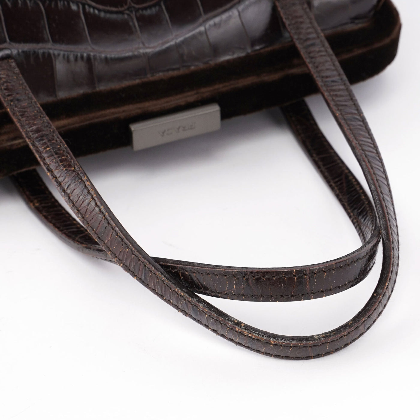 Brown Croc Embossed Clutch Top Handle Bag - Product Image 10