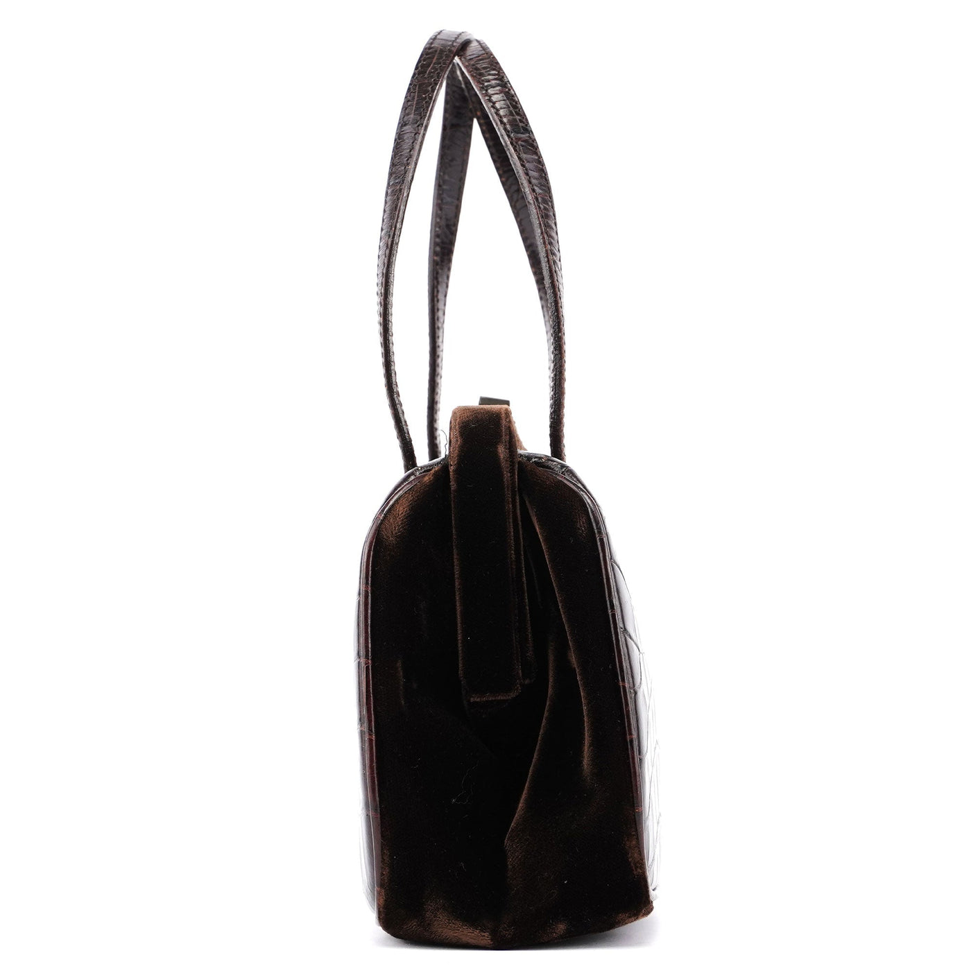 Brown Croc Embossed Clutch Top Handle Bag - Product Image 2