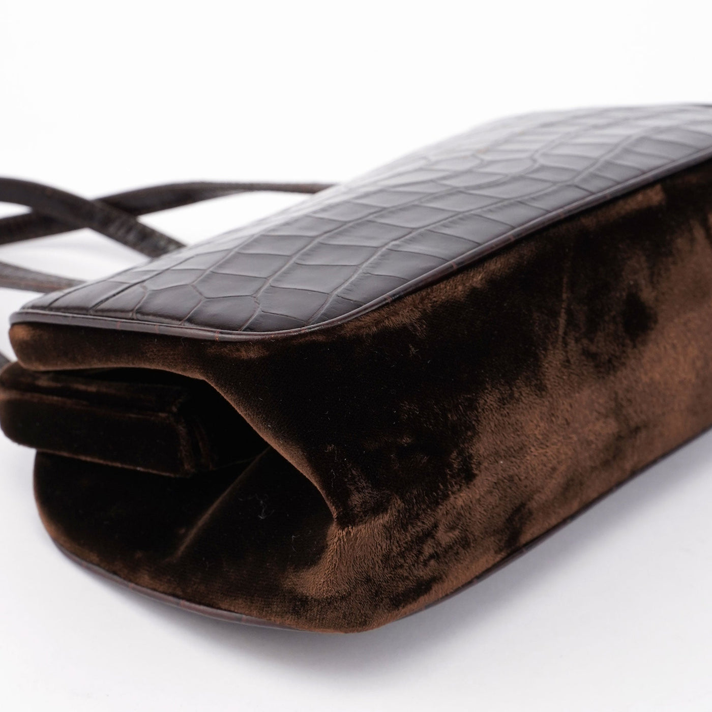 Brown Croc Embossed Clutch Top Handle Bag - Product Image 8
