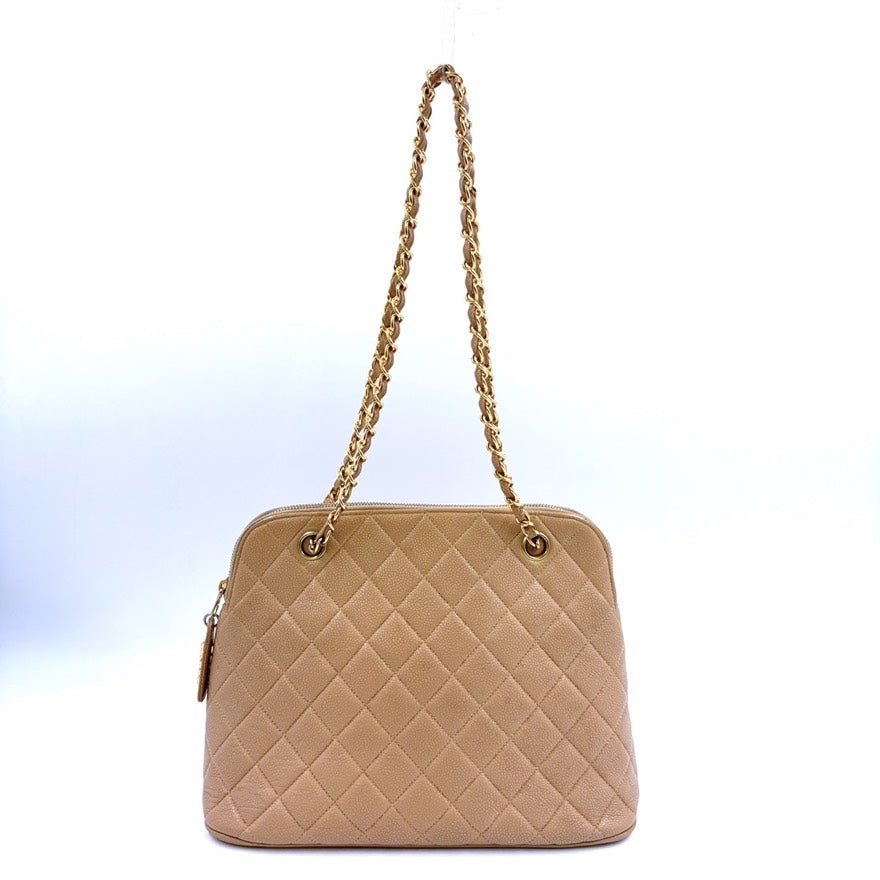Chanel Caviar Leather Chain Shoulder Bag Beige | Studio Nafay