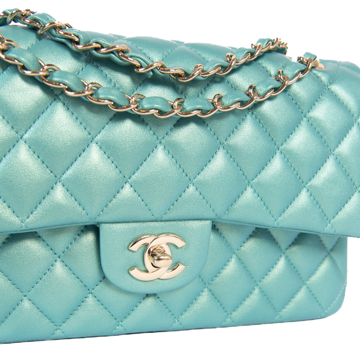 Chanel Medium Classic Double Flap in Iridescent Green | Studio Nafay