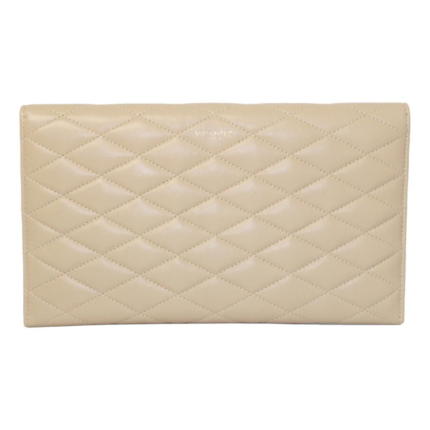 Saint Laurent Sade Logo Beige Leather Quilted Pouch Clutch Bag | Studio Nafay