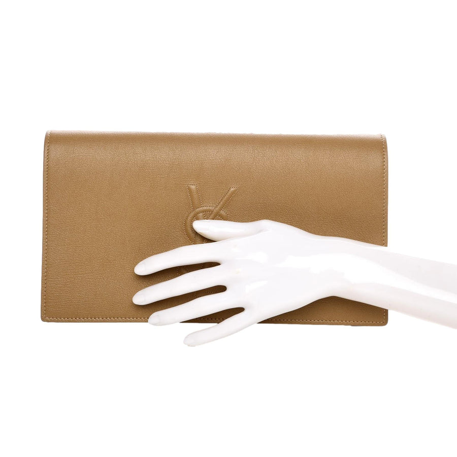 Saint Laurent YSL Belle de Jour Beige Leather Large Clutch Bag | Studio Nafay